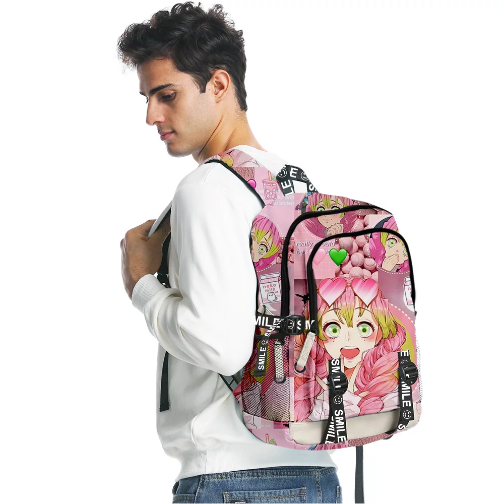 Demon Slayer Kanroji Mitsuri Merch Backpack Multi Zipper Student large capacity school bag Travel Backoacks
