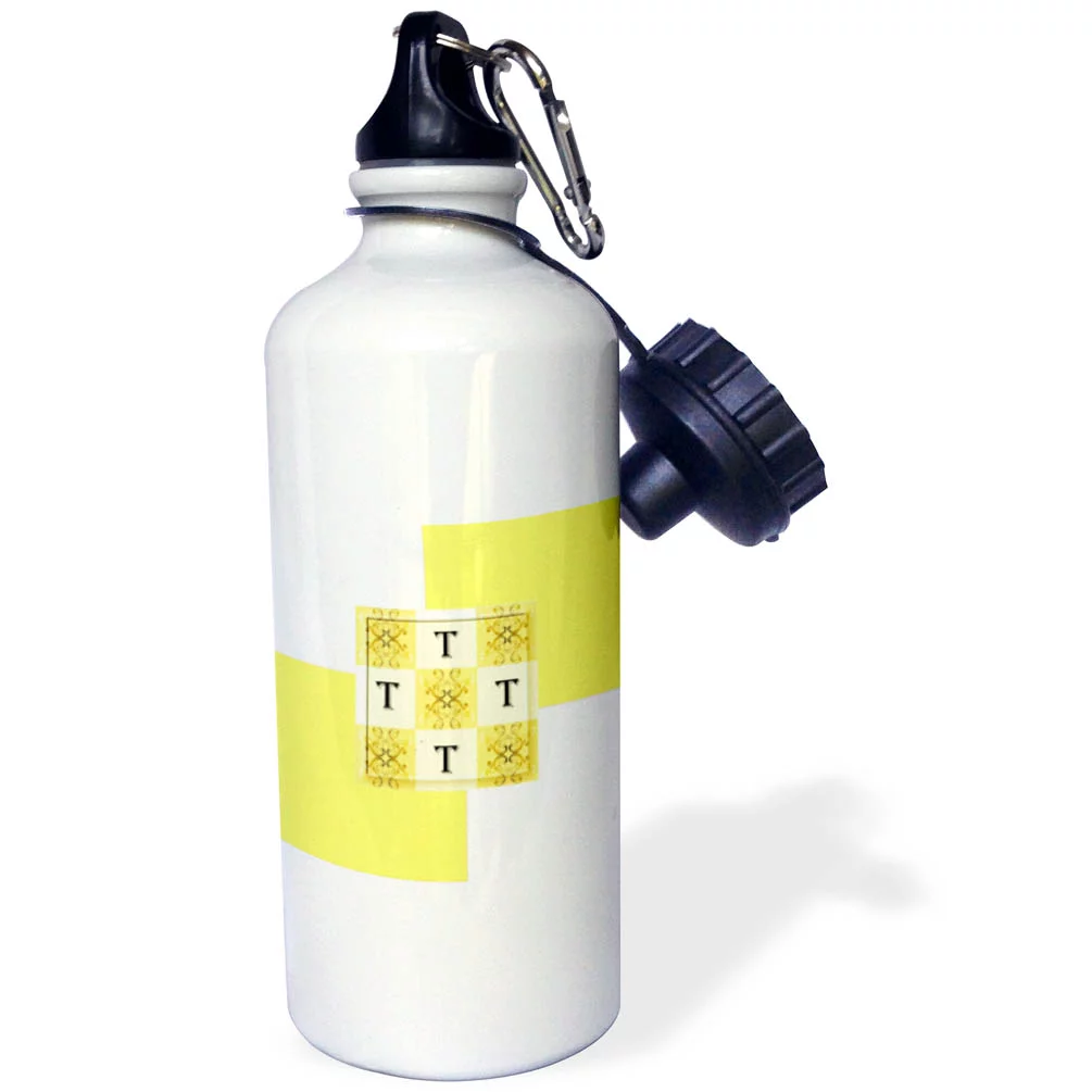 Monogram - T - Pastel Yellow - SmudgeArt Monogram Squares  21 oz Sports Water Bottle wb-48919-1