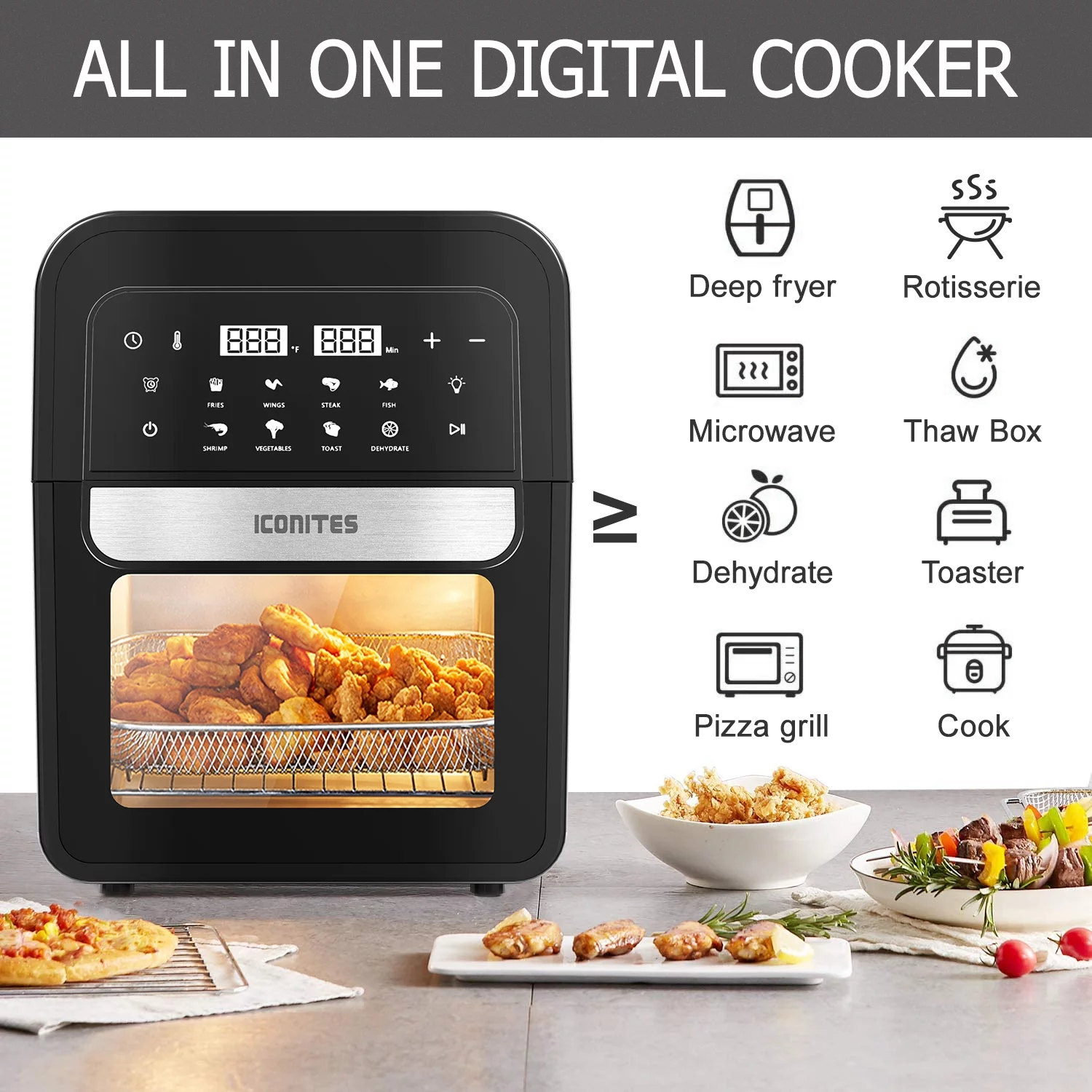 8-in-1 6.5 Quart Air Fryer Oven with Digital Touch-Screen, Air Fryers Toaster Oven Combo, ETL Certified