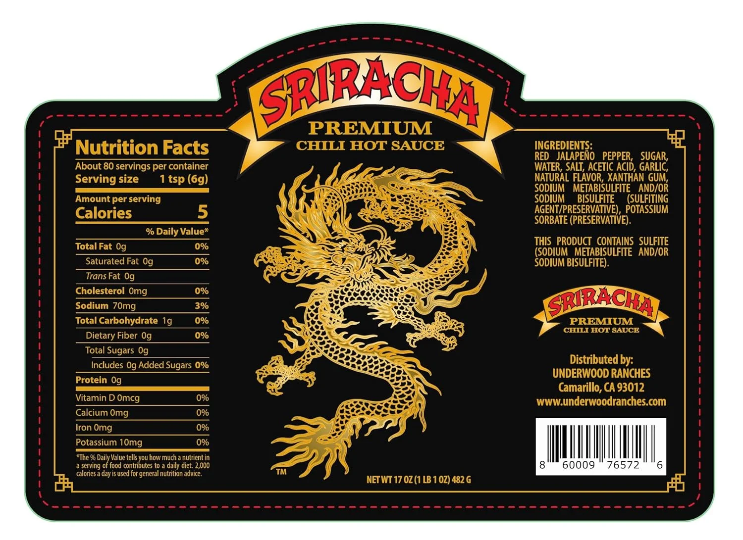 Underwood Ranches New Limited Dragon Sriracha made from the Red Jalapeno Peppers that started the Sriracha Movement! Pack of three Easy Squeeze 17 oz Bottles