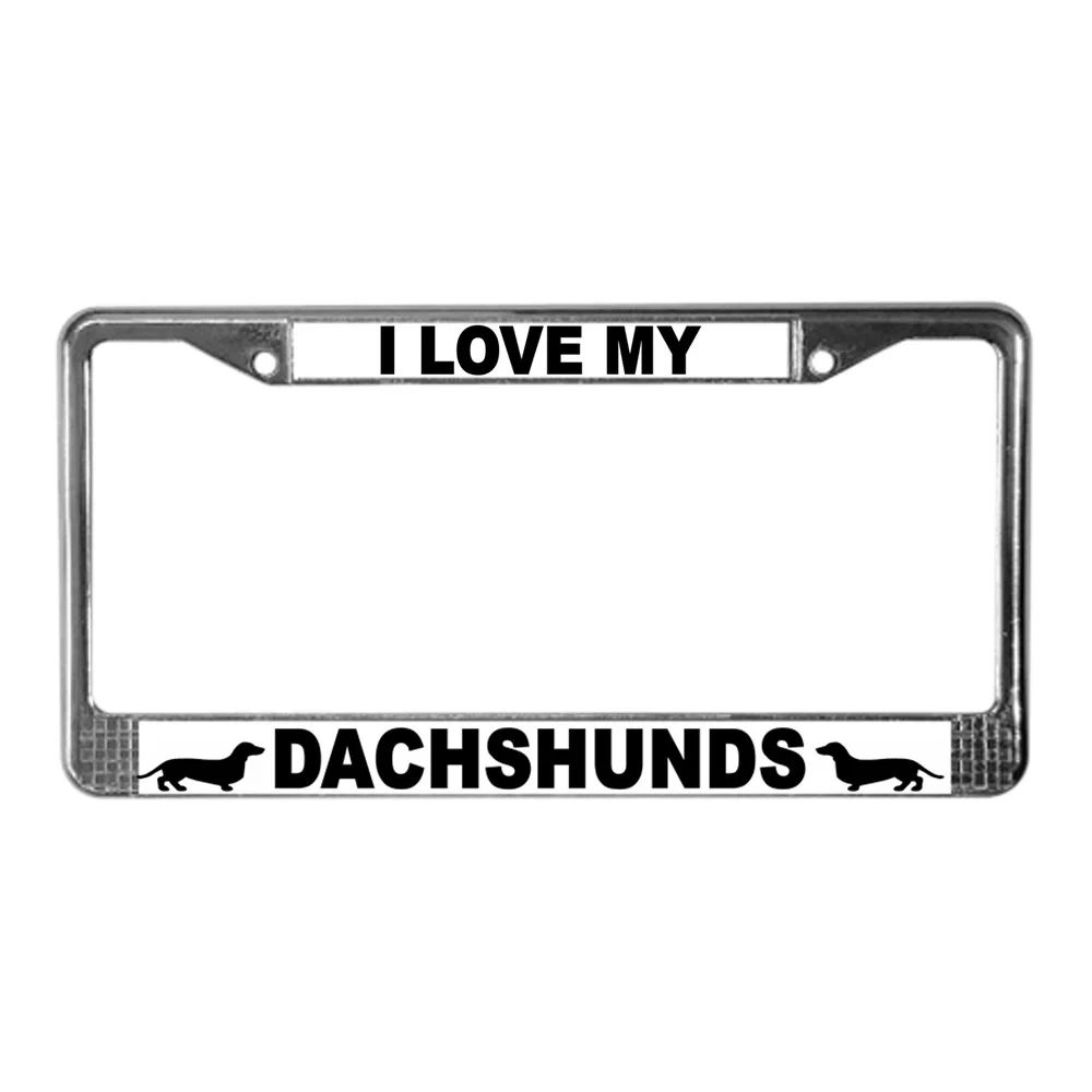 CafePress - Love My Dachshunds - Chrome License Plate Frame, License Tag Holder