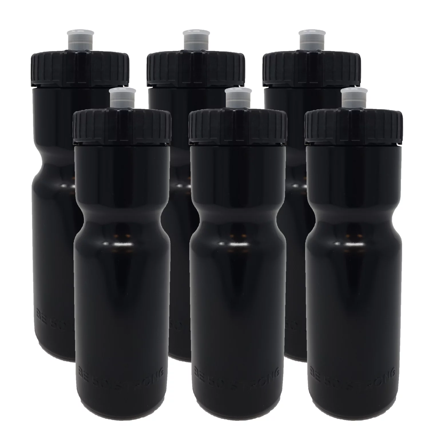 50 Strong Black Sports Squeeze Water Bottles - Set of 6 - Team Pack – 22 oz. BPA Free Bottle Easy Open Push/Pull Cap