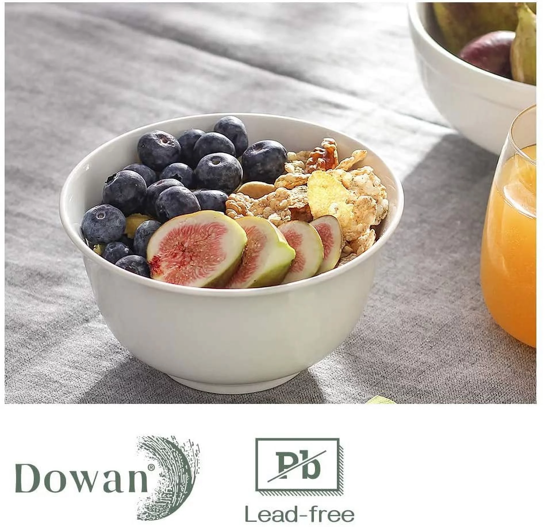 DOWAN Large Soup Bowls Set of 4,36 OZ Serving Bowls for Kitchen,7 INCH White Bowls for Cereal Ramen Stews Salads,Dishwasher Microwave Safe