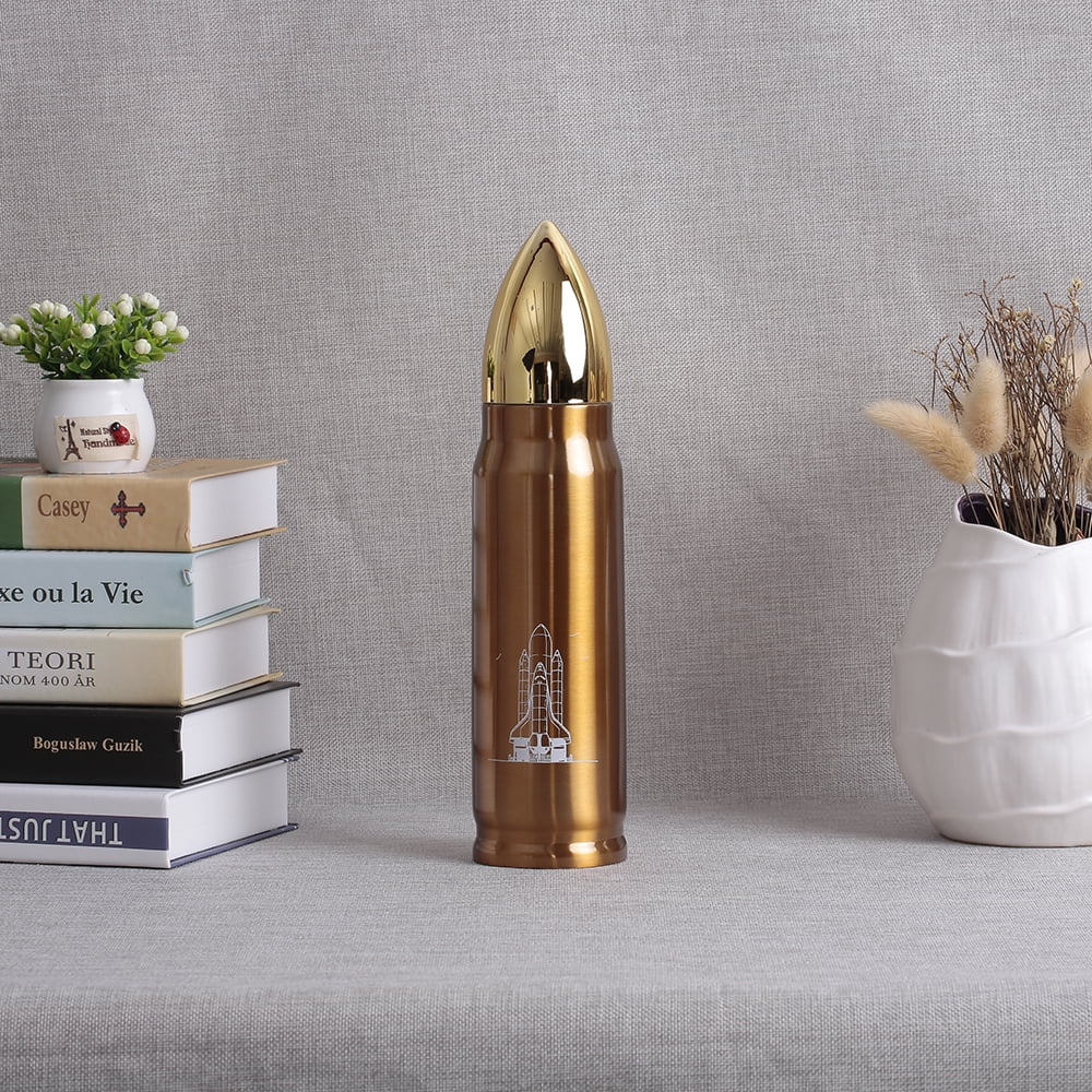 Walmeck Water Bottle Stainless Steel 500ml Vacuum Insulated Water Bottle Bullet Shape Travel Cup Keep Warm