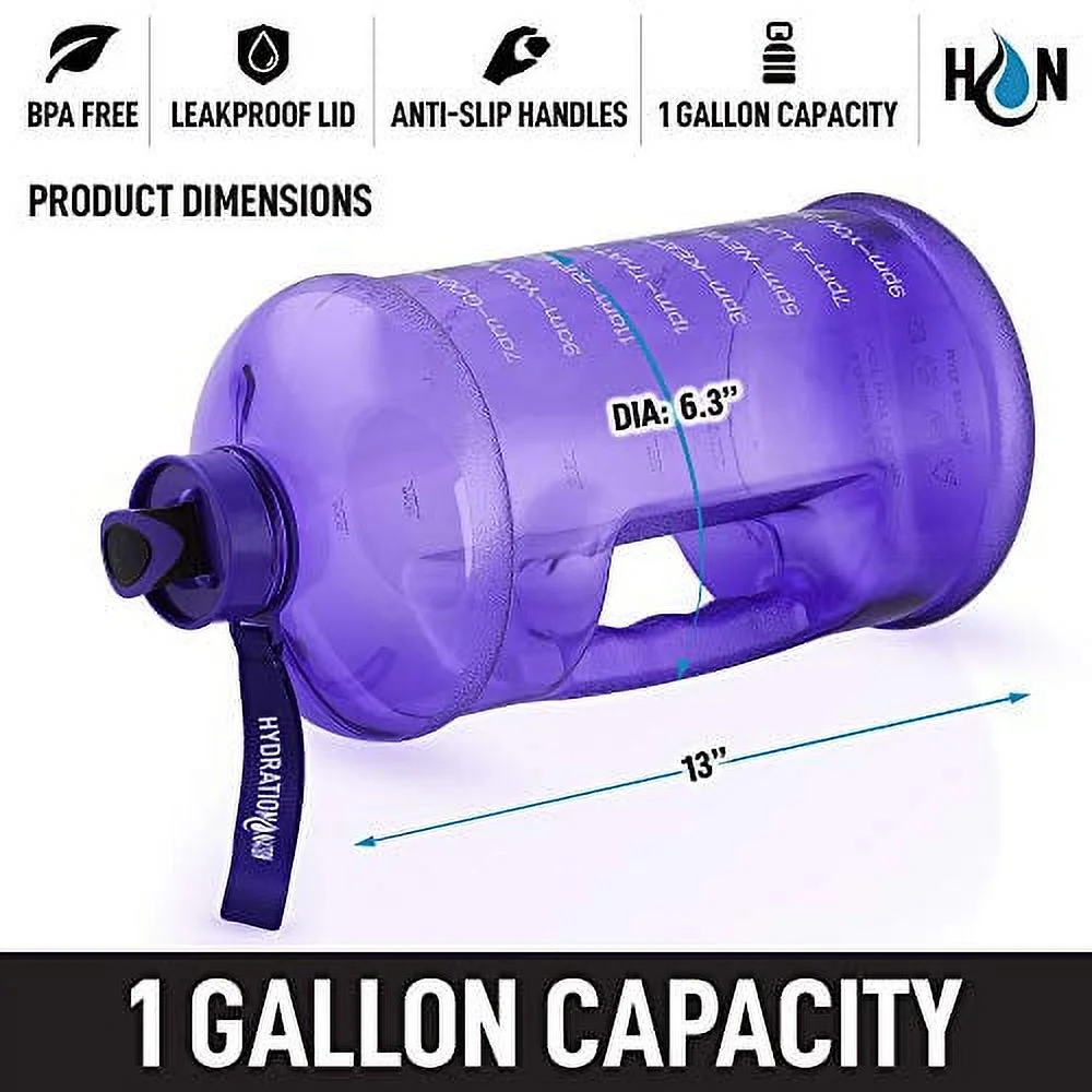 Zulay Kitchen 1 Gallon Plastic Water Bottle with Motivational Time Reminder by Hydration Nation - Purple