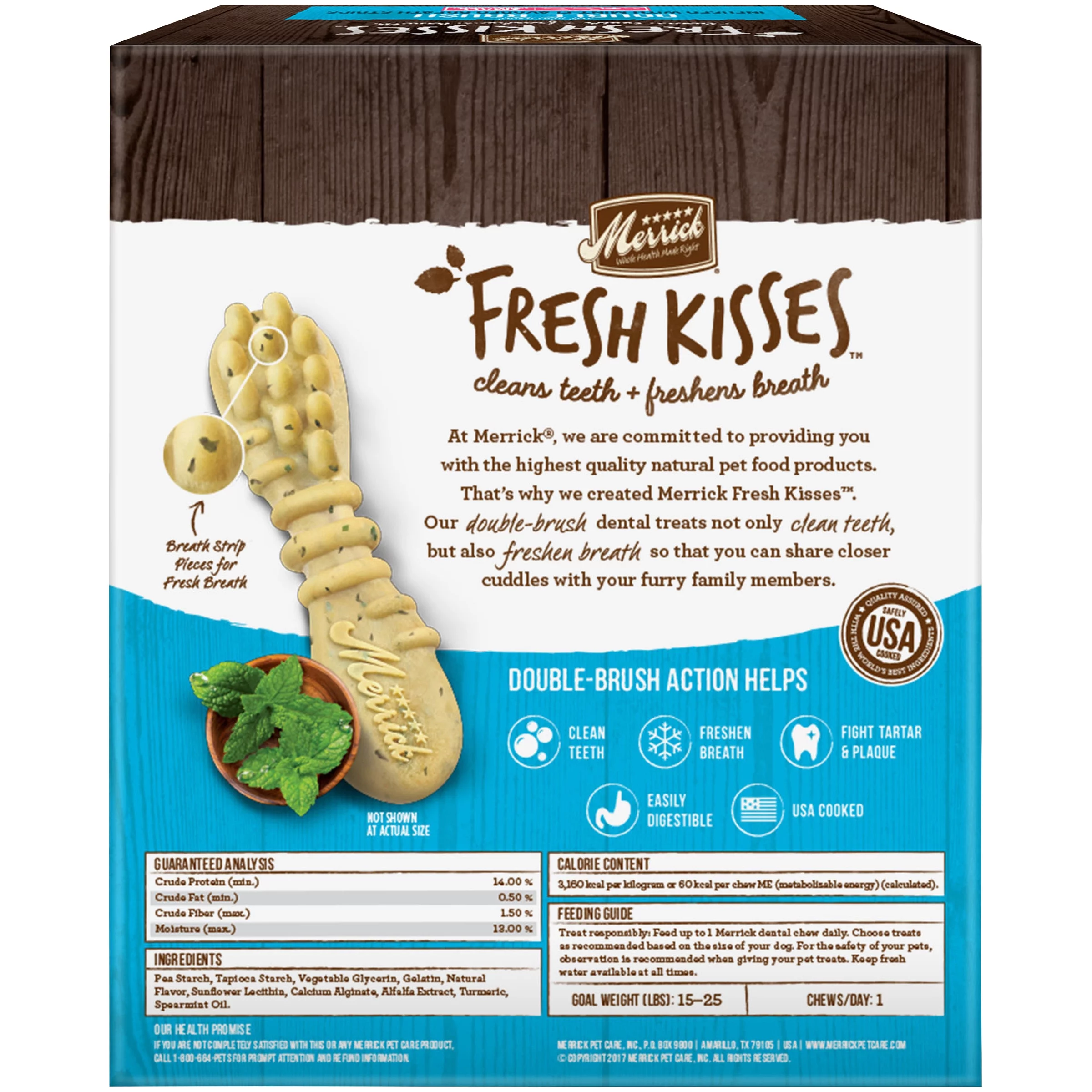 Merrick Fresh Kisses Double-Brush Dental Dog Treats with Mint Breath Strips, 36 Brushes (Pack of 2)