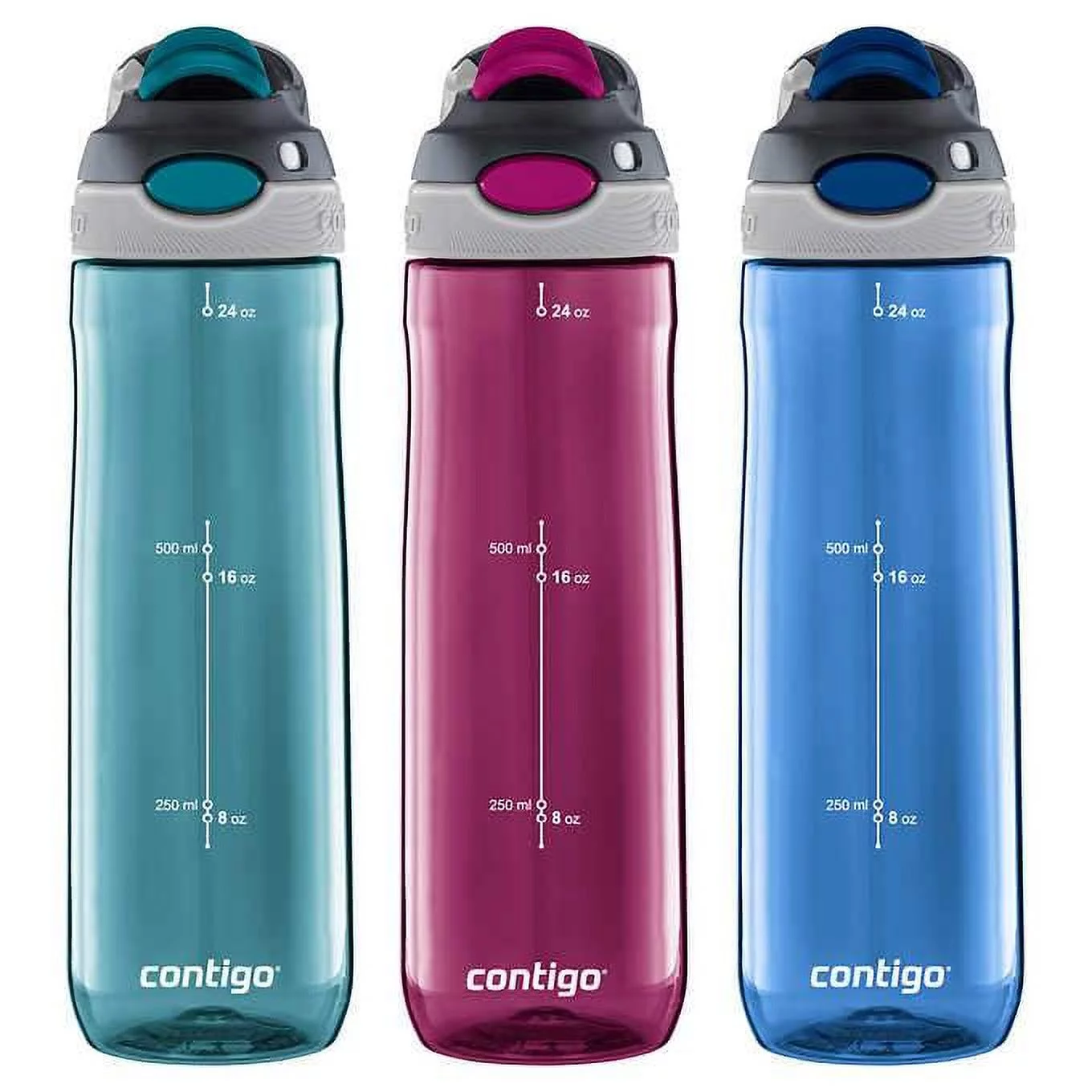 Contigo AUTOSPOUT® Chug 24oz Water Bottle, 3-pack- Pink/Blue/Torquise