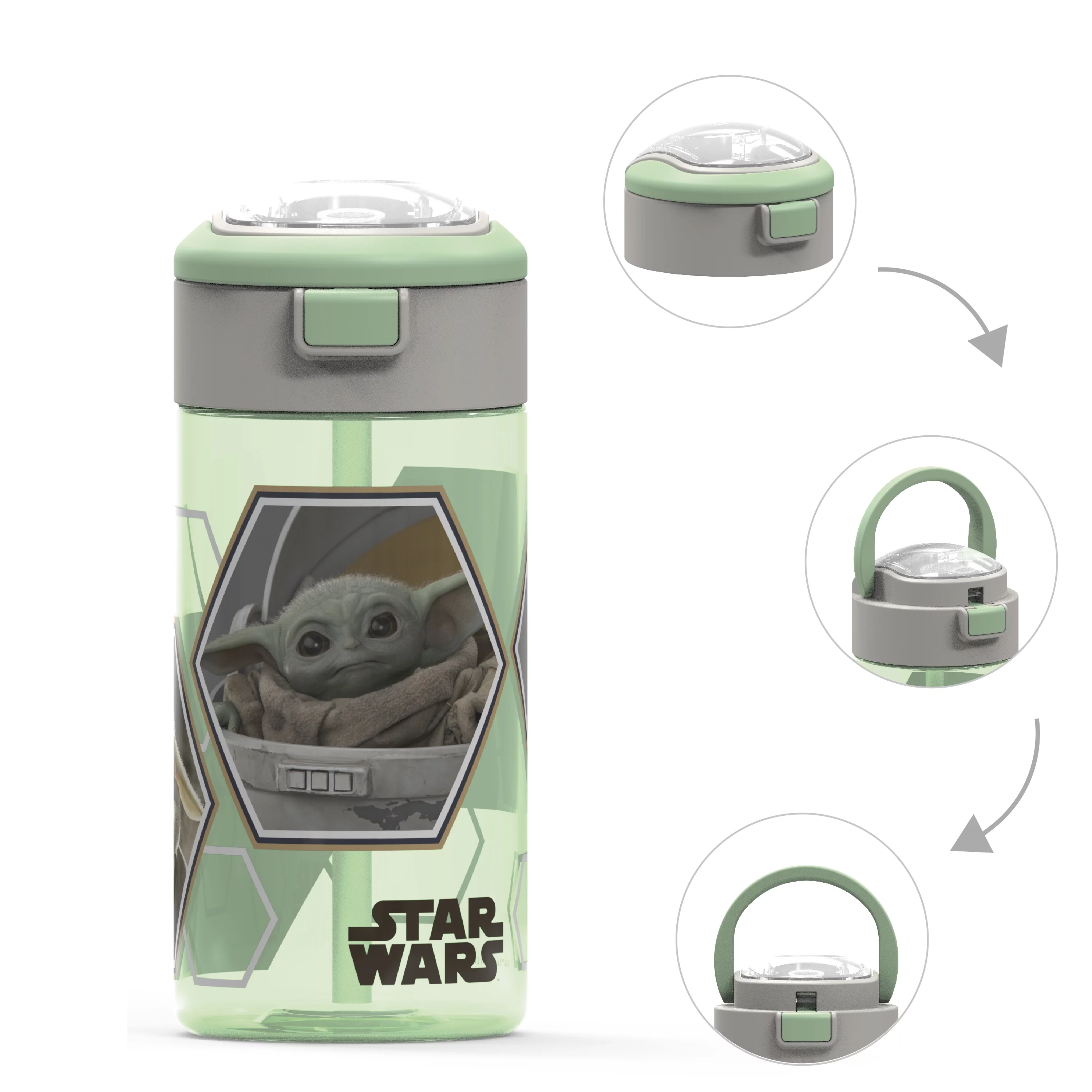 Zak Designs Kids 18 oz. Plastic Water Bottle Durable Plastic Interchangeable Lid Built-In Carry Handle Leak-Proof Indoor Outdoor Sports BPA Free