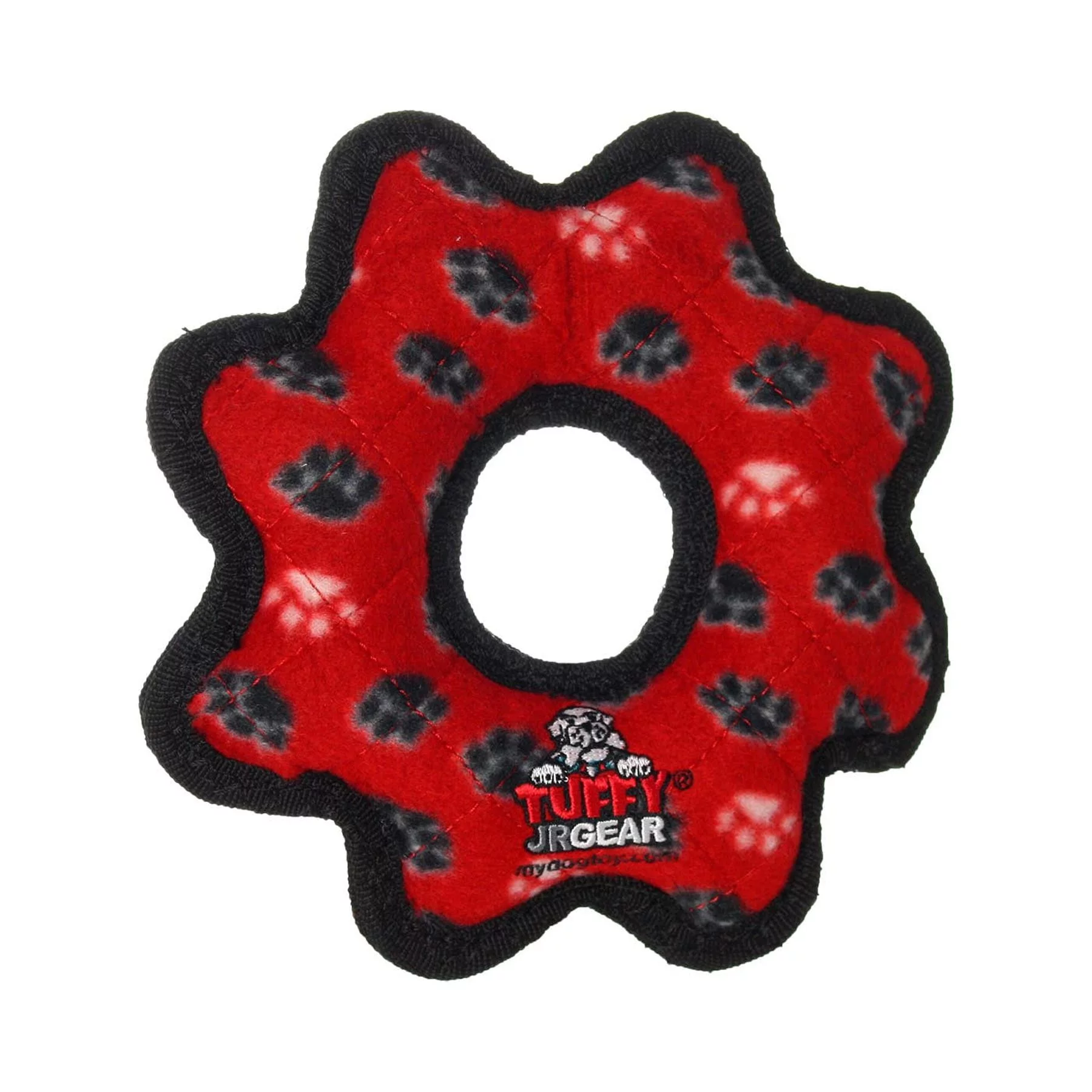 Tuffy Jr Gear Ring Red Paw Durable Dog Toy