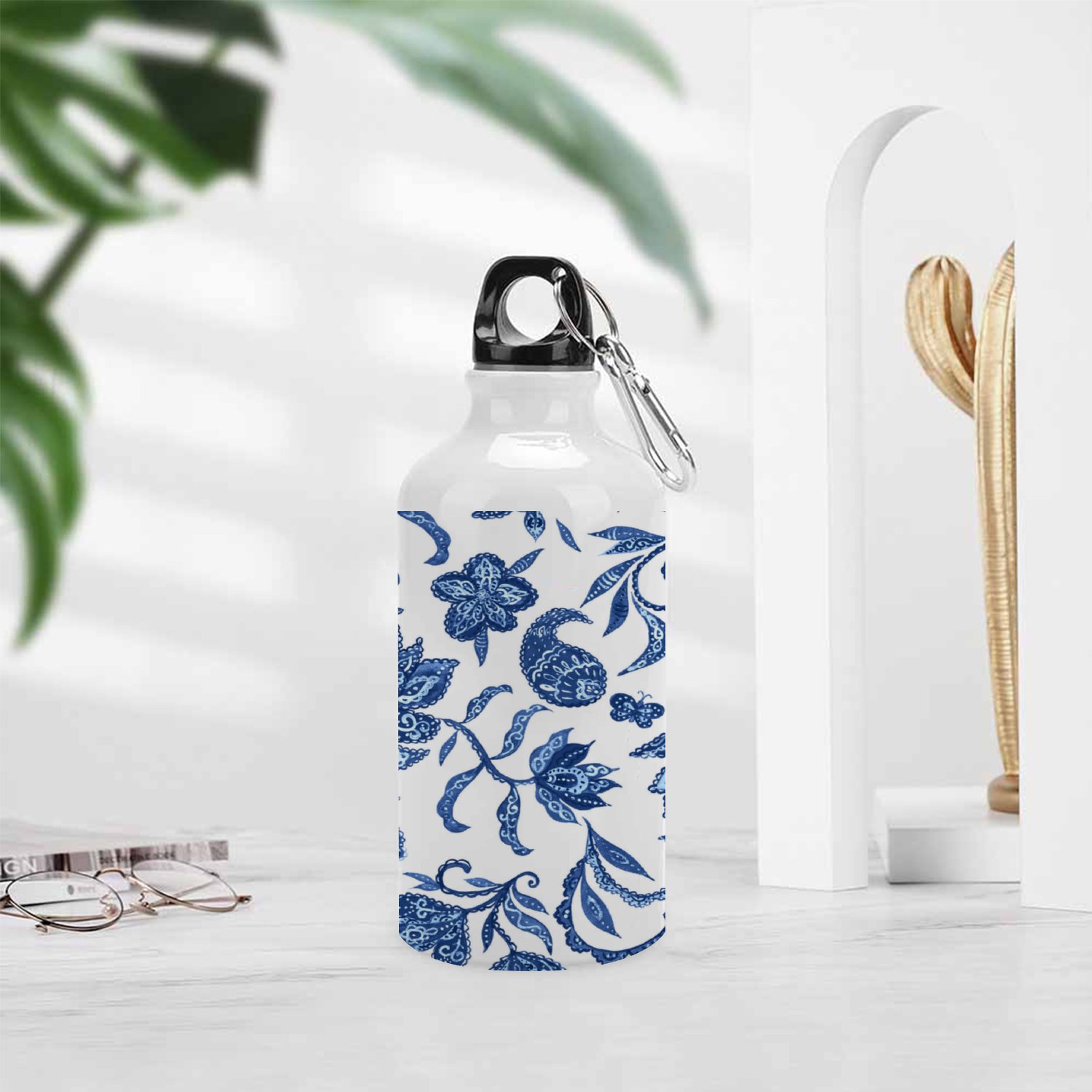 SKYSONIC 400ml Sport Aluminum Water Bottle,Flowers,Sport Multipack Leak Proof Easy Carry Travel Bottle with Twist Cap for Gym Hiking Camping Running Bike Outdoor