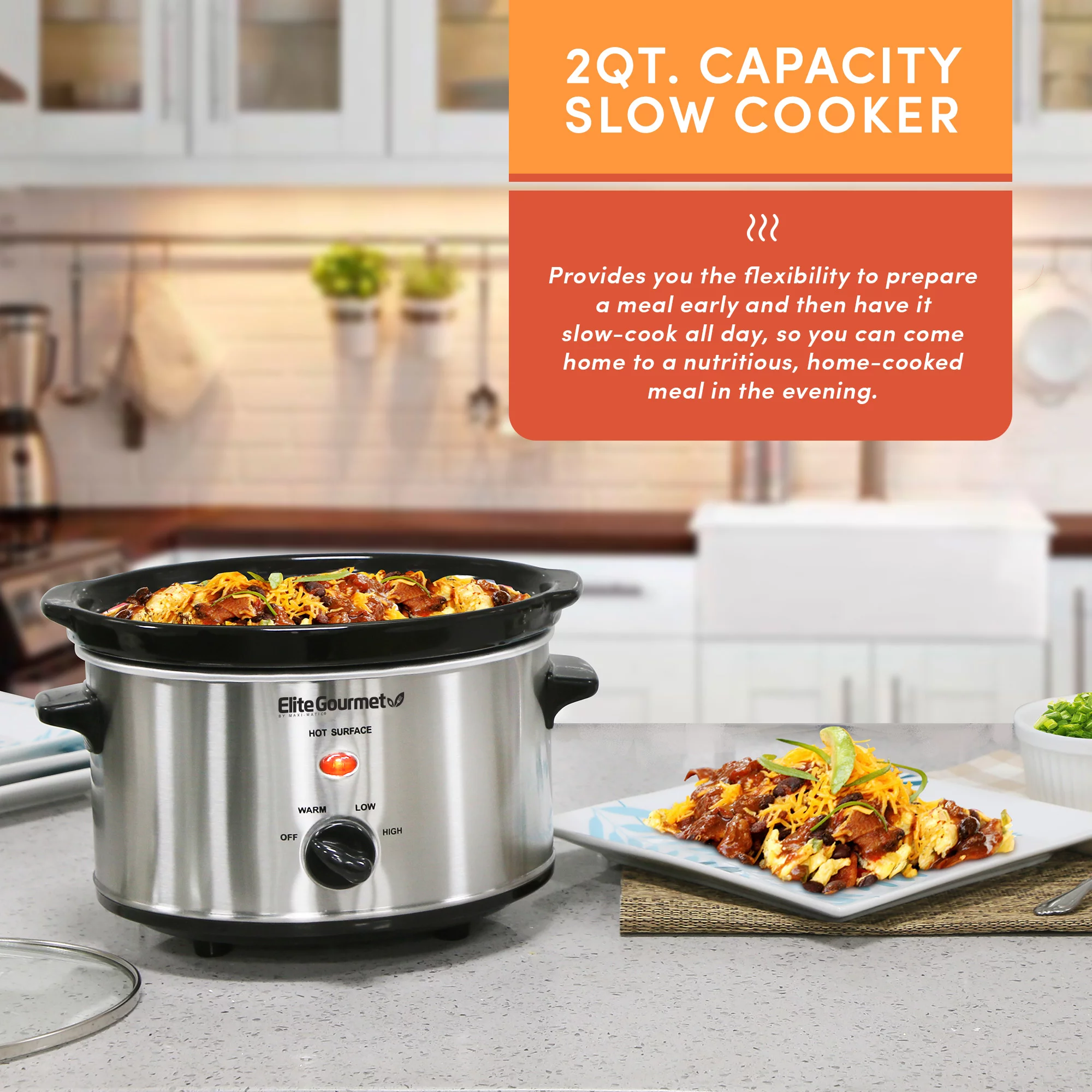 Elite Gourmet 2 Qt Oval Stainless Steel Slow Cooker