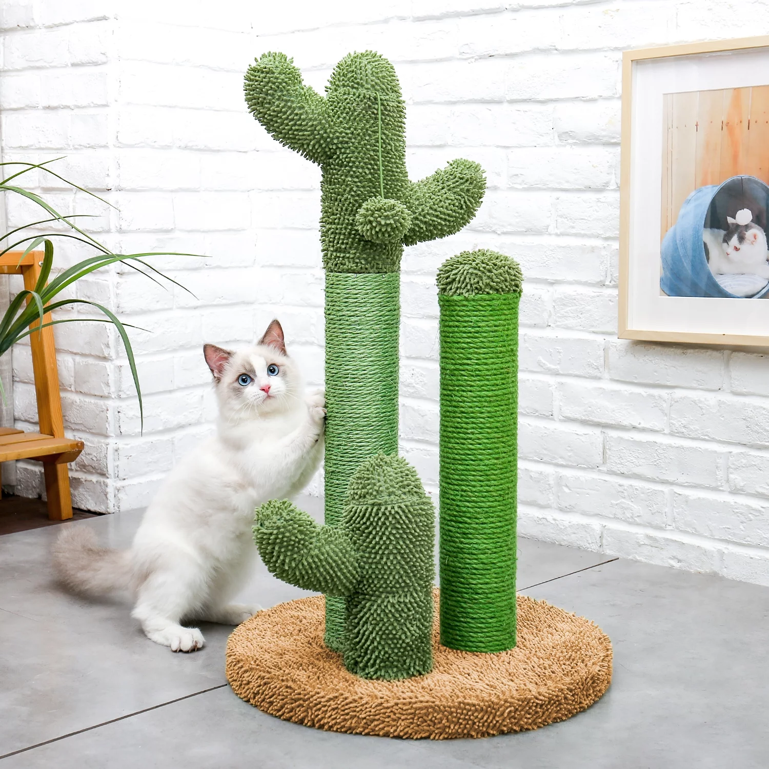 Cactus Cat Scratching Posts Sisal Claw Scratcher Cat Interactive Toy Gift, Green