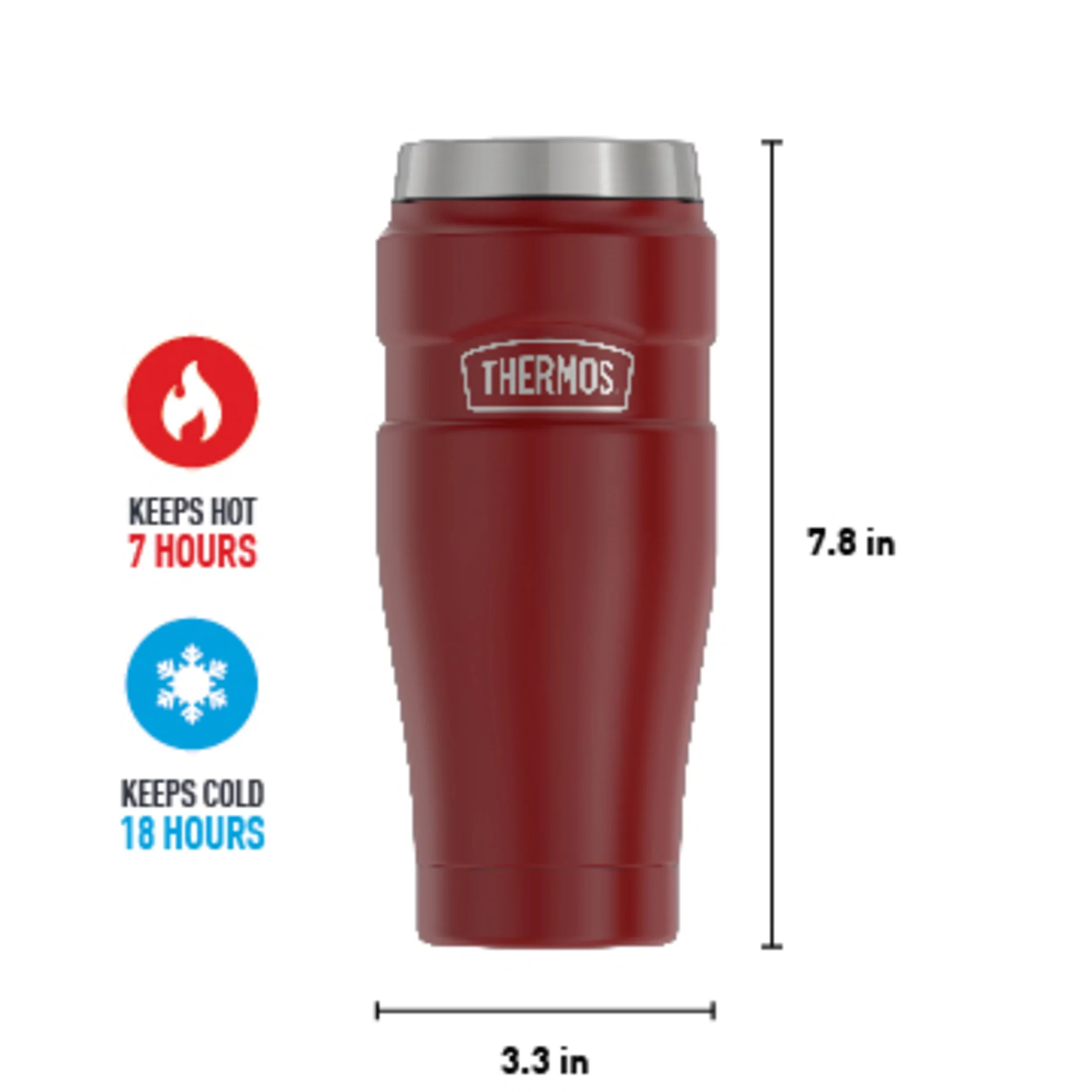 Thermos Stainless King Vacuum Insulated Stainless Steel Tumbler, 16oz, Matte Rustic Red