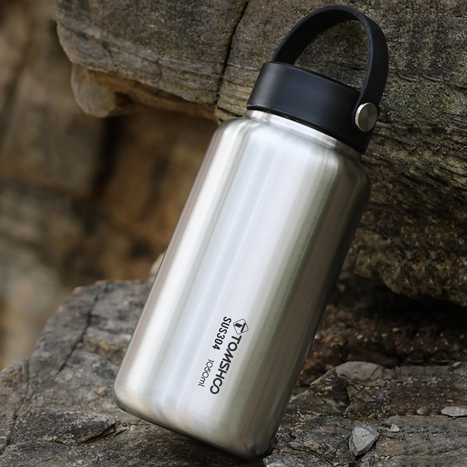 TOMSHOO Steel Water Bottle 1050ml Leak Proof with 750ml Cup for Camping Hiking