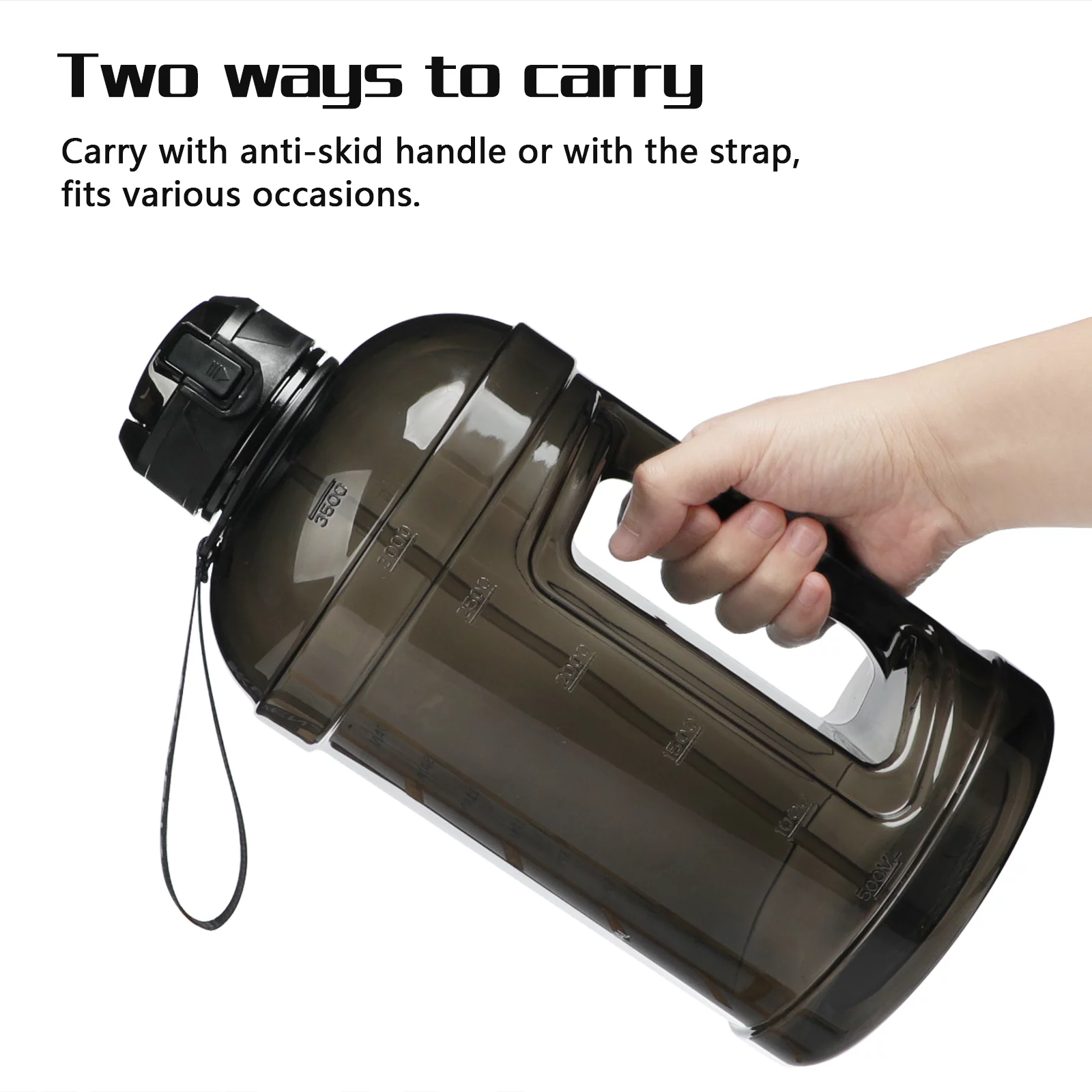 KEVENZ Water Bottle with Time Marker, 1 Gallon Water Bottle with Straw, Leakproof Water Jug, BPA Free, Black