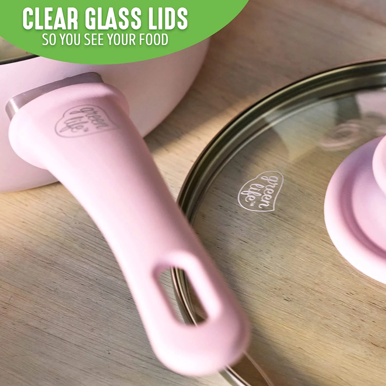 GreenLife Soft Grip Healthy Ceramic Nonstick, 1QT and 2QT Saucepan Pot Set with Lids, PFAS-Free, Dishwasher Safe, Soft Pink Soft Pink Saucepans