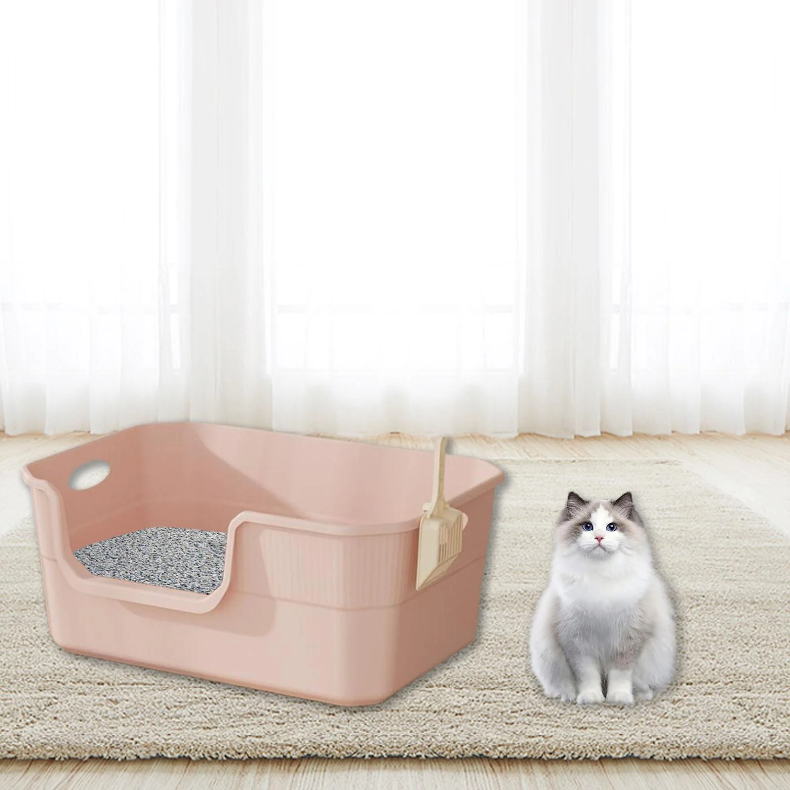FITYLE Cat Toilet Sand Box Cats Toilet Bedpan with Hollow Handles U Shape Lowered Front for Small and Large Cats