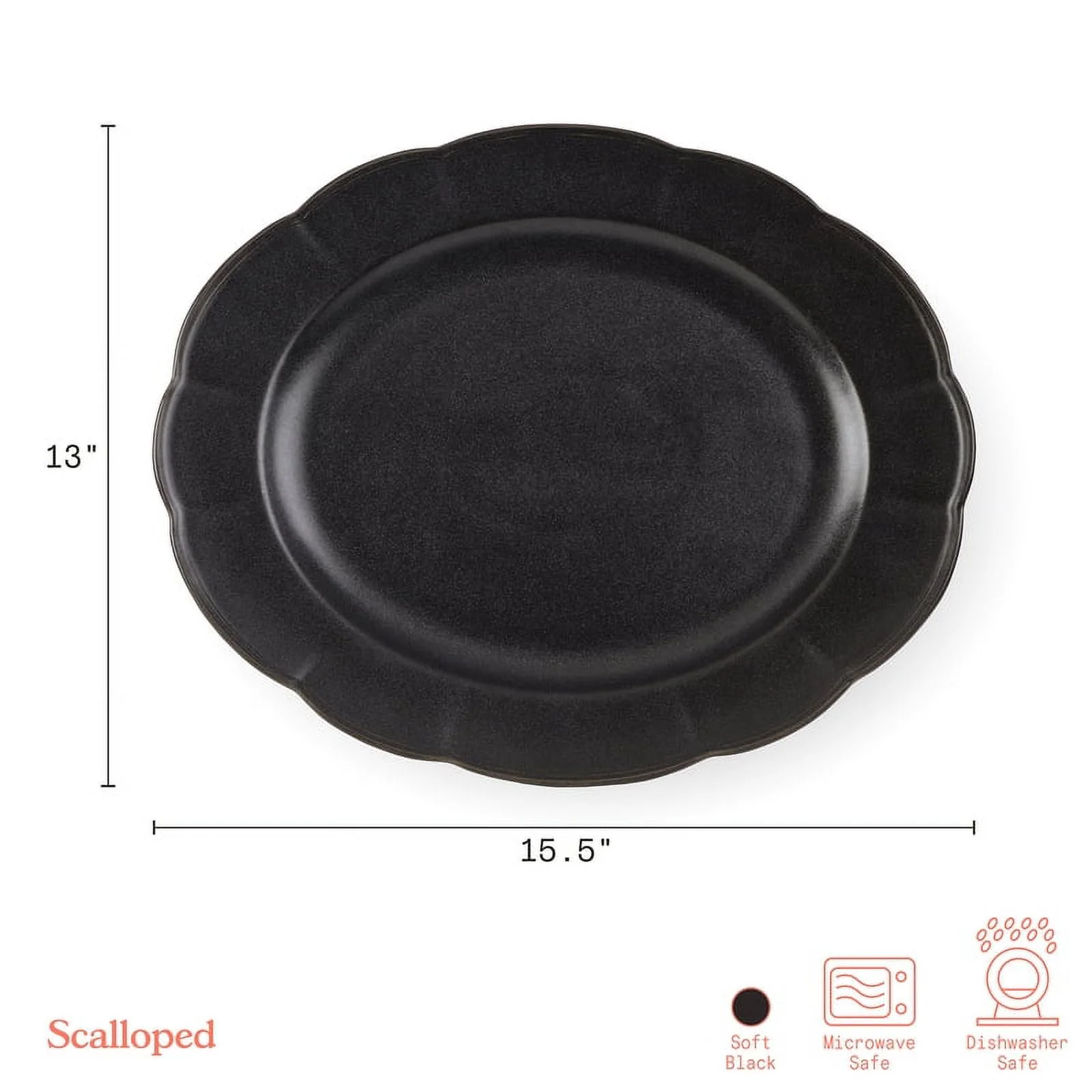 Beautiful Scallop 15.5 Inch Platter Black by Drew Barrymore
