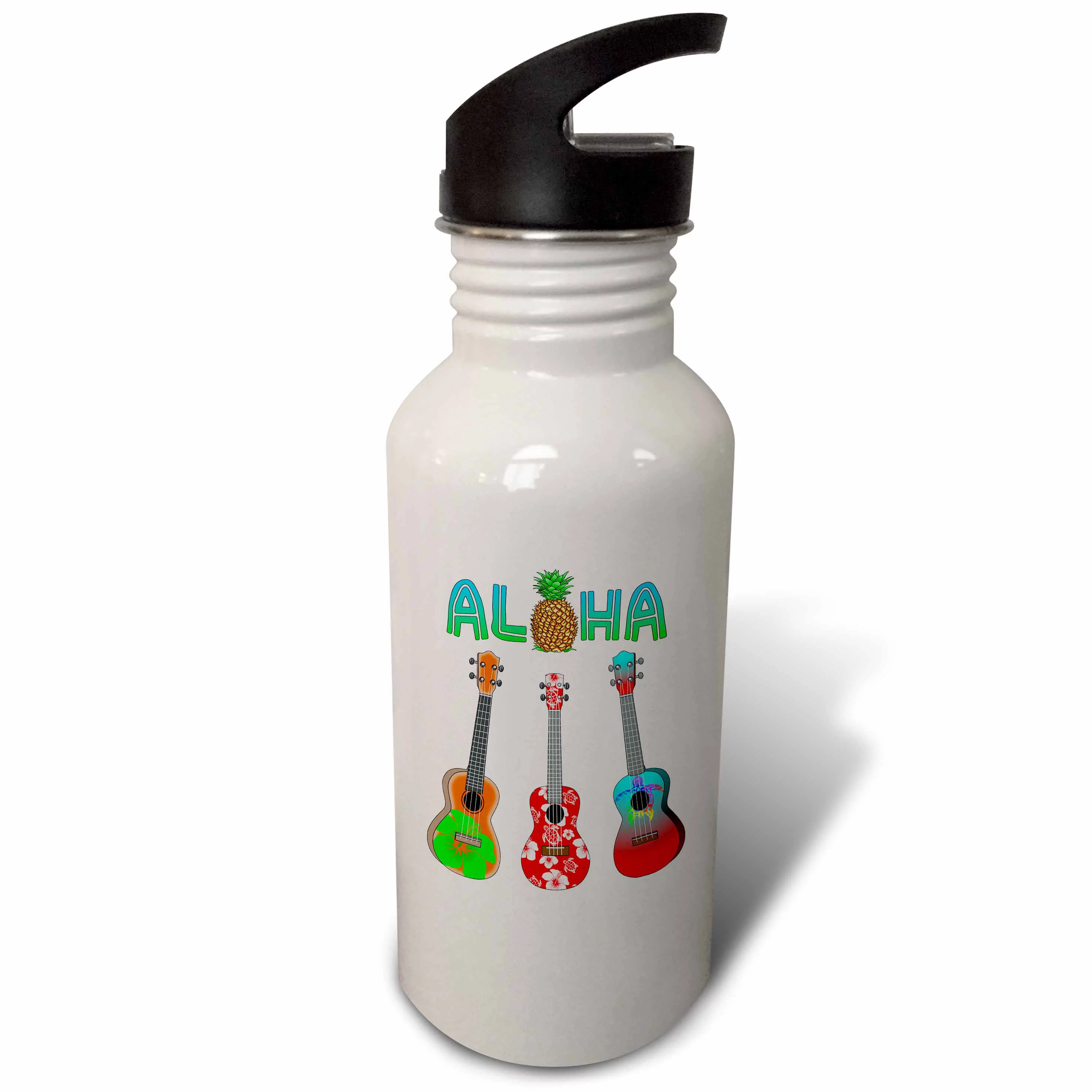 Hawaiian Aloha with three island style ukuleles for any music lover. Flip Straw 21oz Water Bottle wb-291820-2