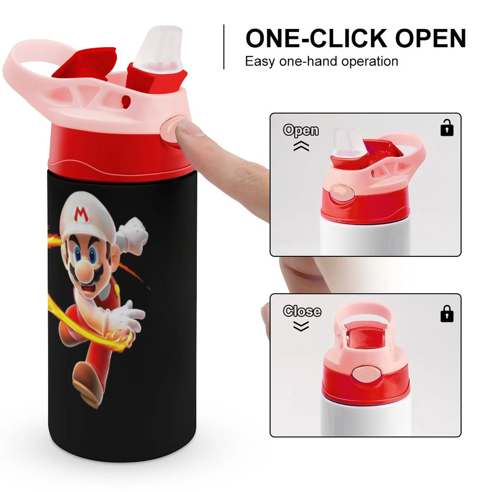 Super Mario Fire Kid's Insulated Water Bottle With Straw Vacuum Stainless Steel Cup Leak-Proof Children Toddler Thermoses