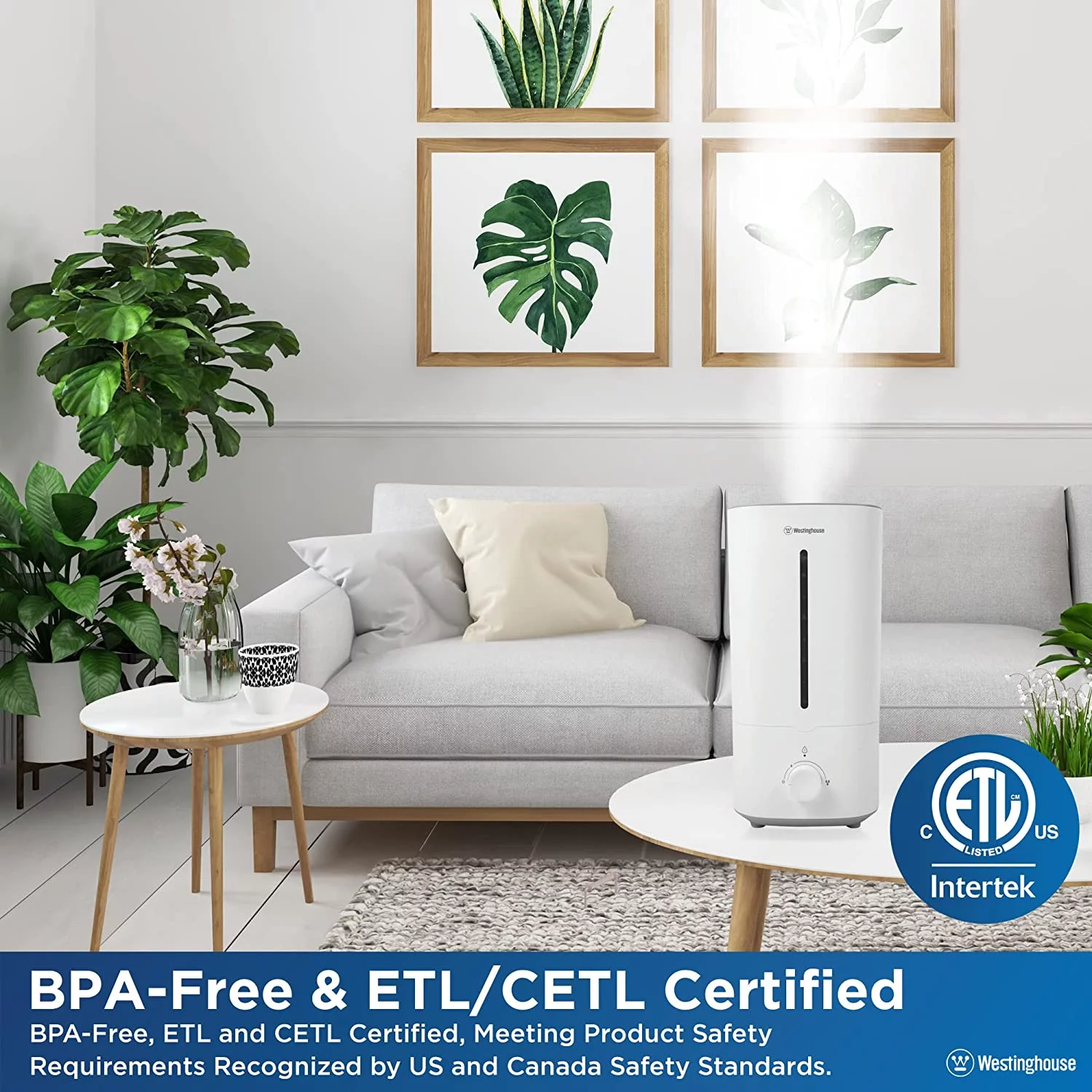 Westinghouse Ultrasonic Cool Mist Humidifier, 4.5L Top Filling Quiet Air Humidifier with Low Water Alarm, Adjustable Mist Humidifier for Bedrooms