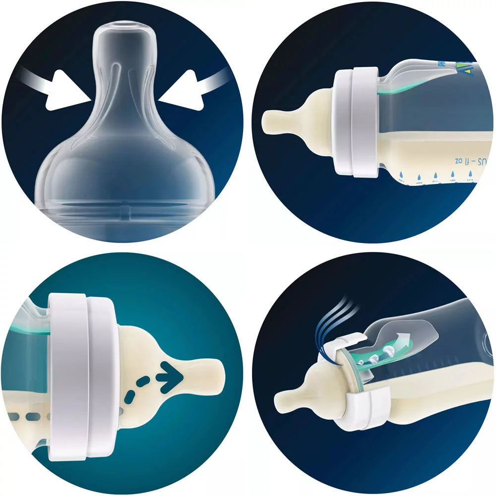 Philips AVENT Anti-Colic Baby Bottles with AirFree Vent, 4oz, 4pk, Clear, SCY701/04