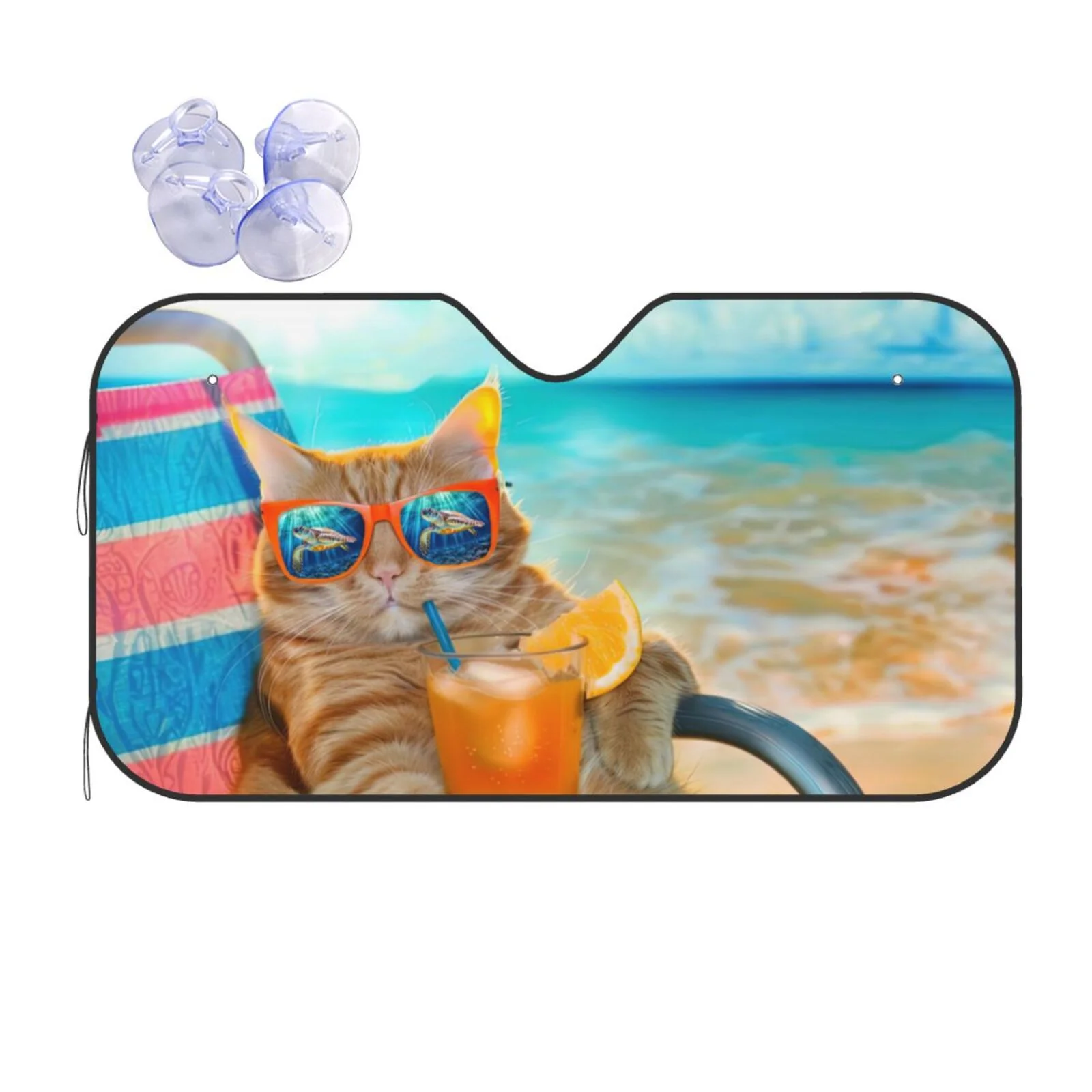 KAKALAD Funny Cat Wearing Sunglasses Universal Windshield Car Sun Shades Accordion Folding Auto Aluminum Sunshade 51