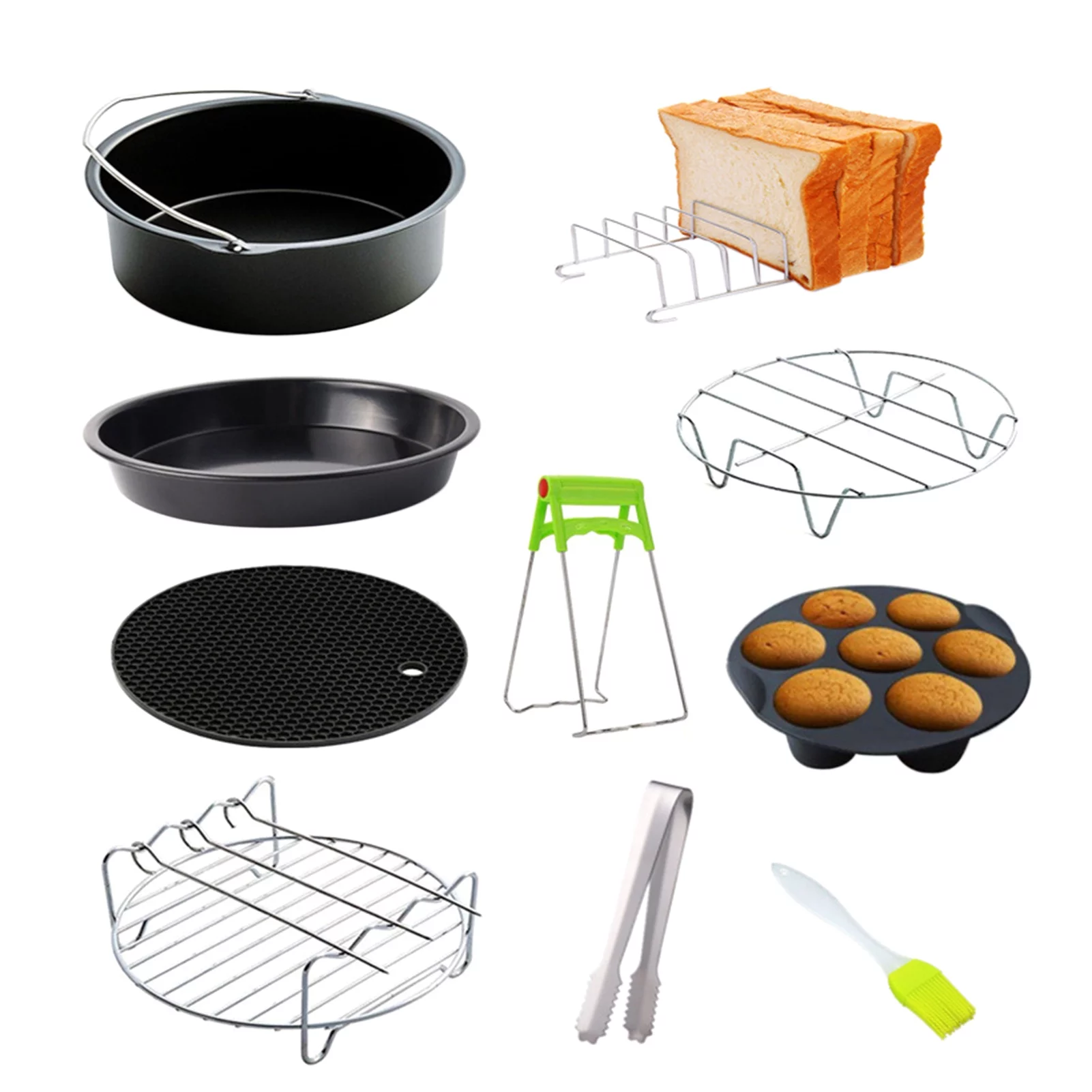Dadypet Air Fryer Accessory,Pan Pizza Pot Fryer Kit Pan Cupcake Set 3.2QT-5.8QT Pizza Pot Metal Pot Metal Cupcake Air Fryer 10Pcs Kit Pan Pizza Set 3.2QT-5.8QT Air mewmewcat Rookin FAYYA BAOE