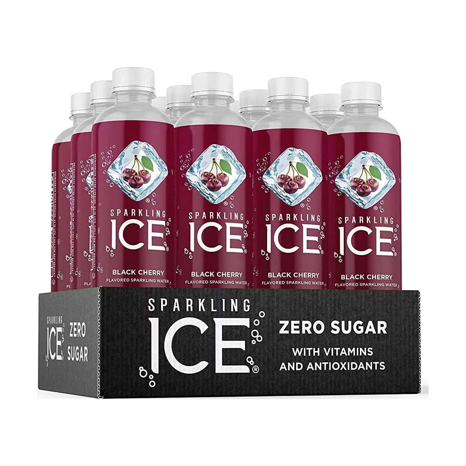 Sparkling Ice, Black Cherry Sparkling Water, with Antioxidants and Vitamins, Zero Sugar, 17 fl oz Bottles (Pack of 12)