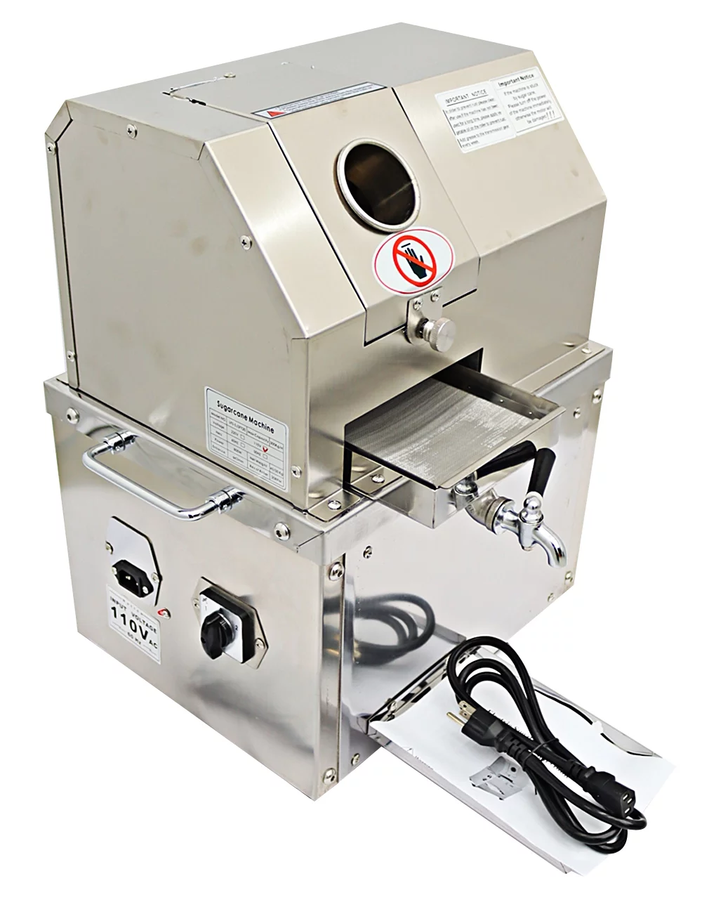 EQCOTWEA Sugarcane Press Electric Sugar Cane Juice Machine for Commercial Stainless Steel