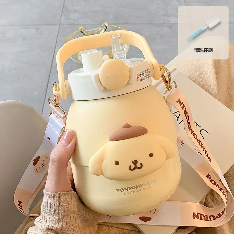880Ml Sanrio Kuromi My Melody Water Bottle with Straw Kawaii Cartoon Large Capacity 316 Stainless Steel Thermos Mug Girls Gift