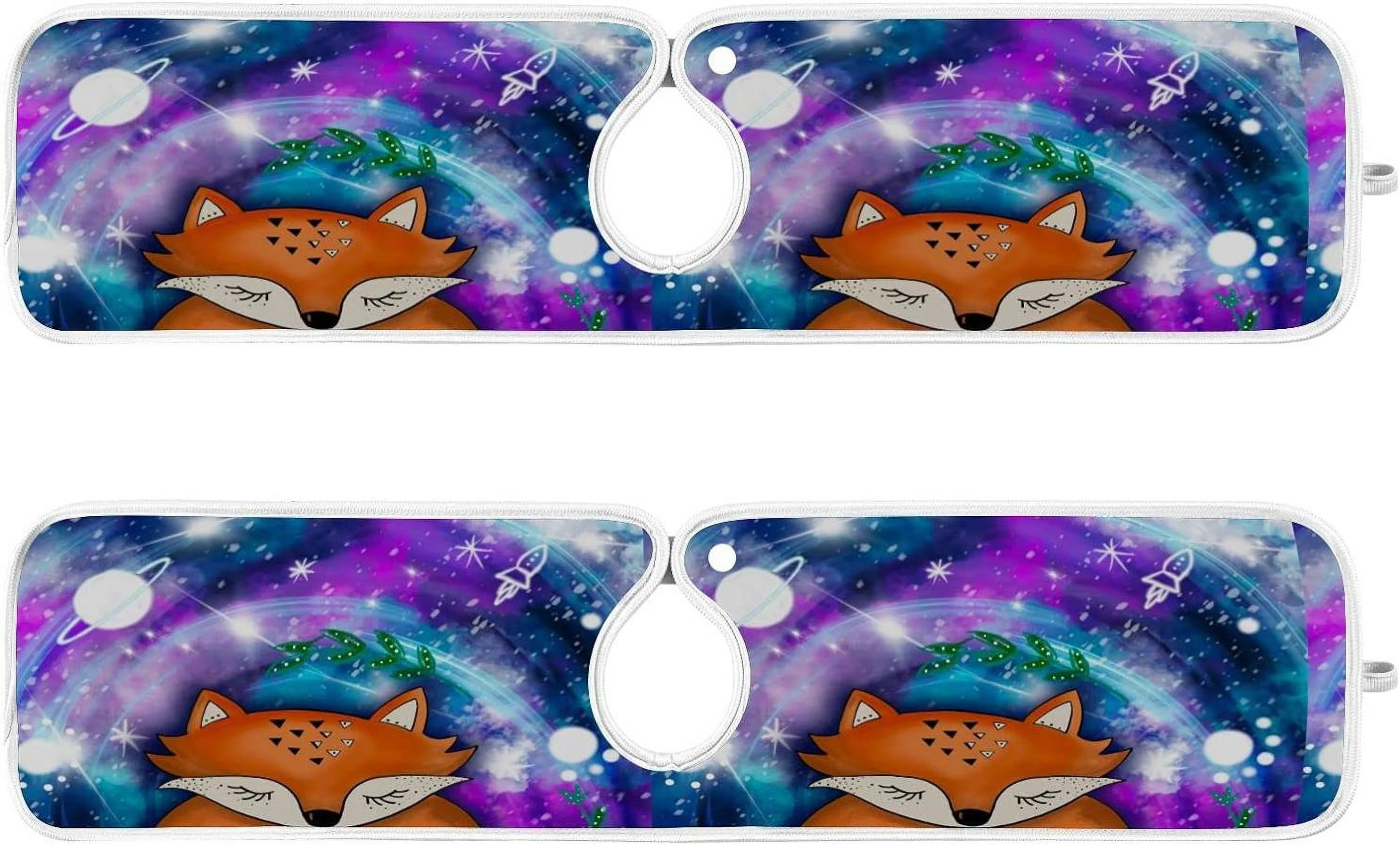 Baby and Mother Fox with Space 2PCS Faucet Absorbent Mats, Kitchen Faucet Sink Splash Guard Microfiber Cloth Faucet Splash Catcher Water Absorbent Mat, Faucet Mat for Kitchen Sink 23x5in