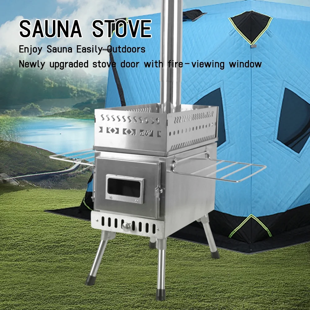 Folding Portable Sauna Stove by OWSOO Wood Burning with Window for Camping