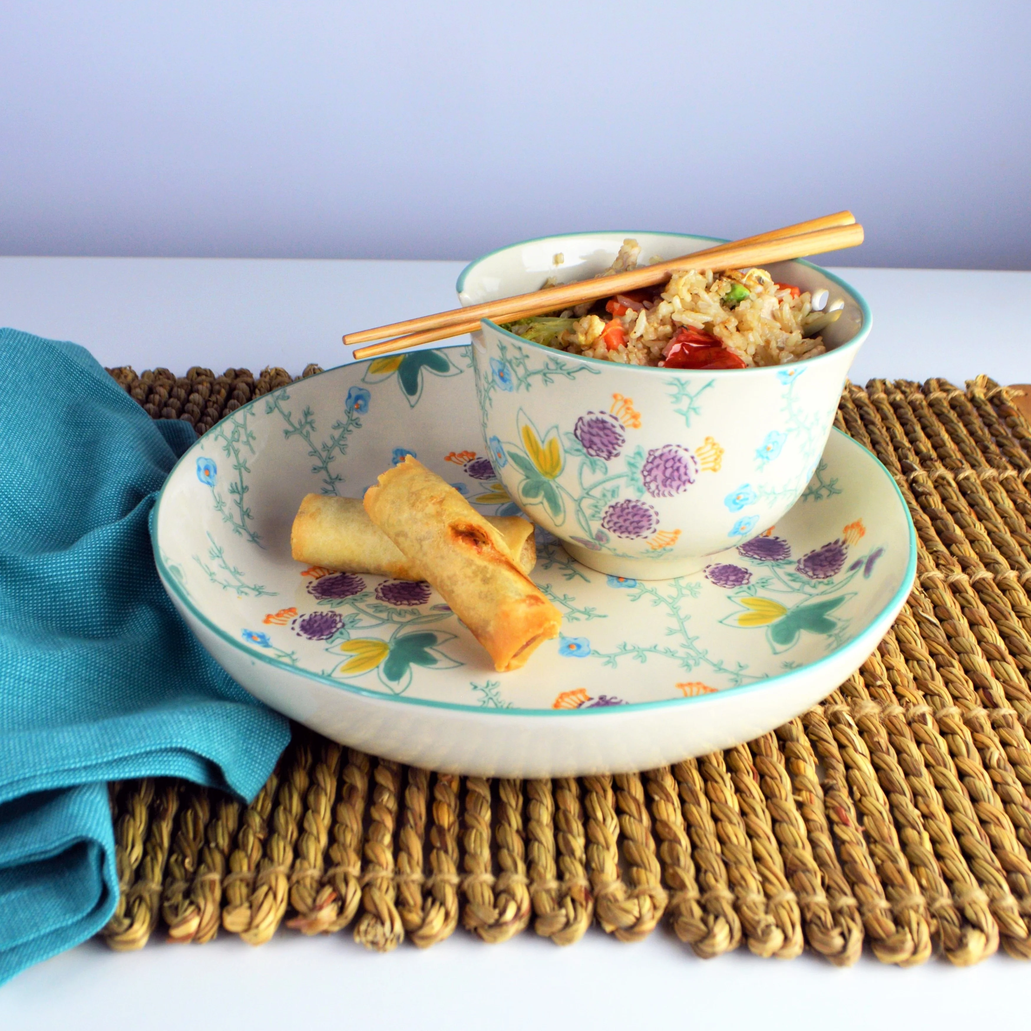 Euro Ceramica, inc. Euro Ceramica Ella 3-Piece Dinner and Ramen Bowl Set (Service for 1) Aqua