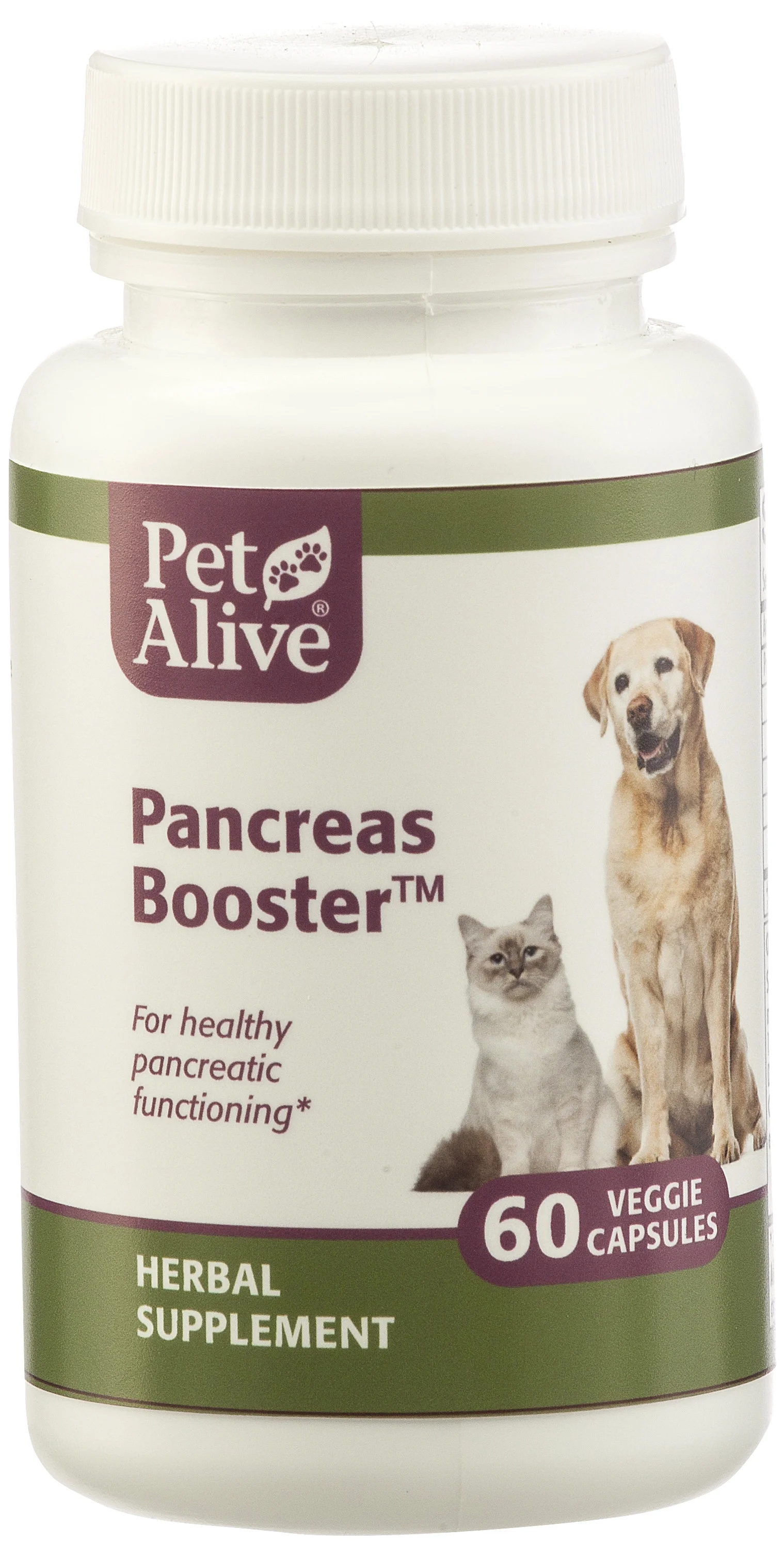 PetAlive Pancreas Booster  - All Natural Herbal Supplement for Pancreatic Health and Digestive Functioning in Cats and Dogs - Supports Healthy Insulin Production - 60 Veggie Caps