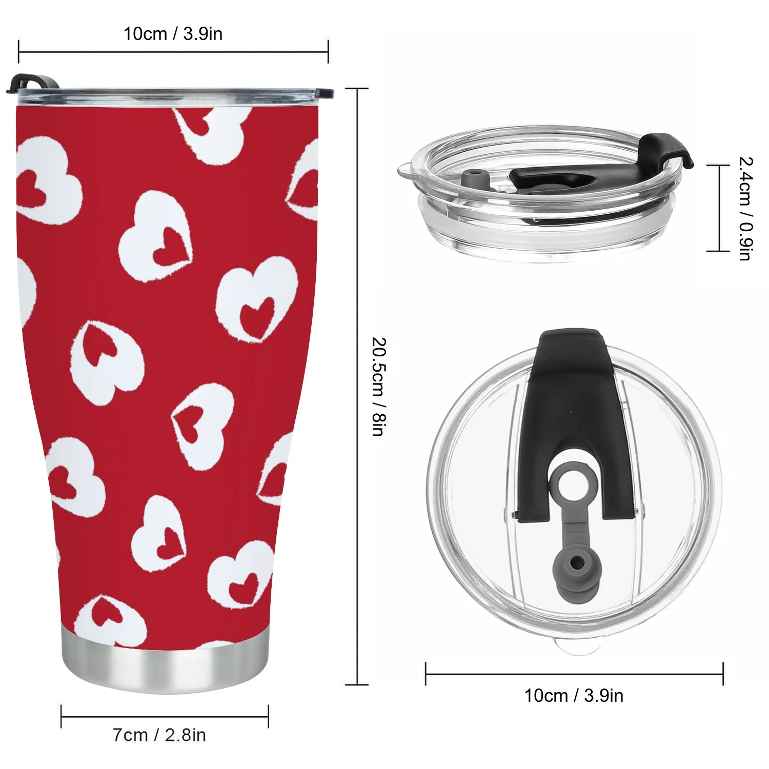 Hidove Stainless Steel Tumbler, Heart Shaped Brush Stroke Seamless Pattern 30oz Leak Proof & Stainless Steel Bottle for Hot & Cold Drinks - Coffee Travel Mug, Water Metal Canteen, Thermal Cup