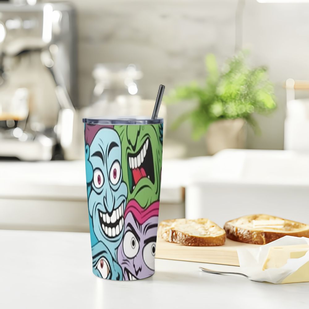 Shangniulu Weird Faces Funny Funny Tumbler Stainless Steel Coffee Mug Insulated Travel Car Cup with Straw and Lid Water Bottle 20 Oz