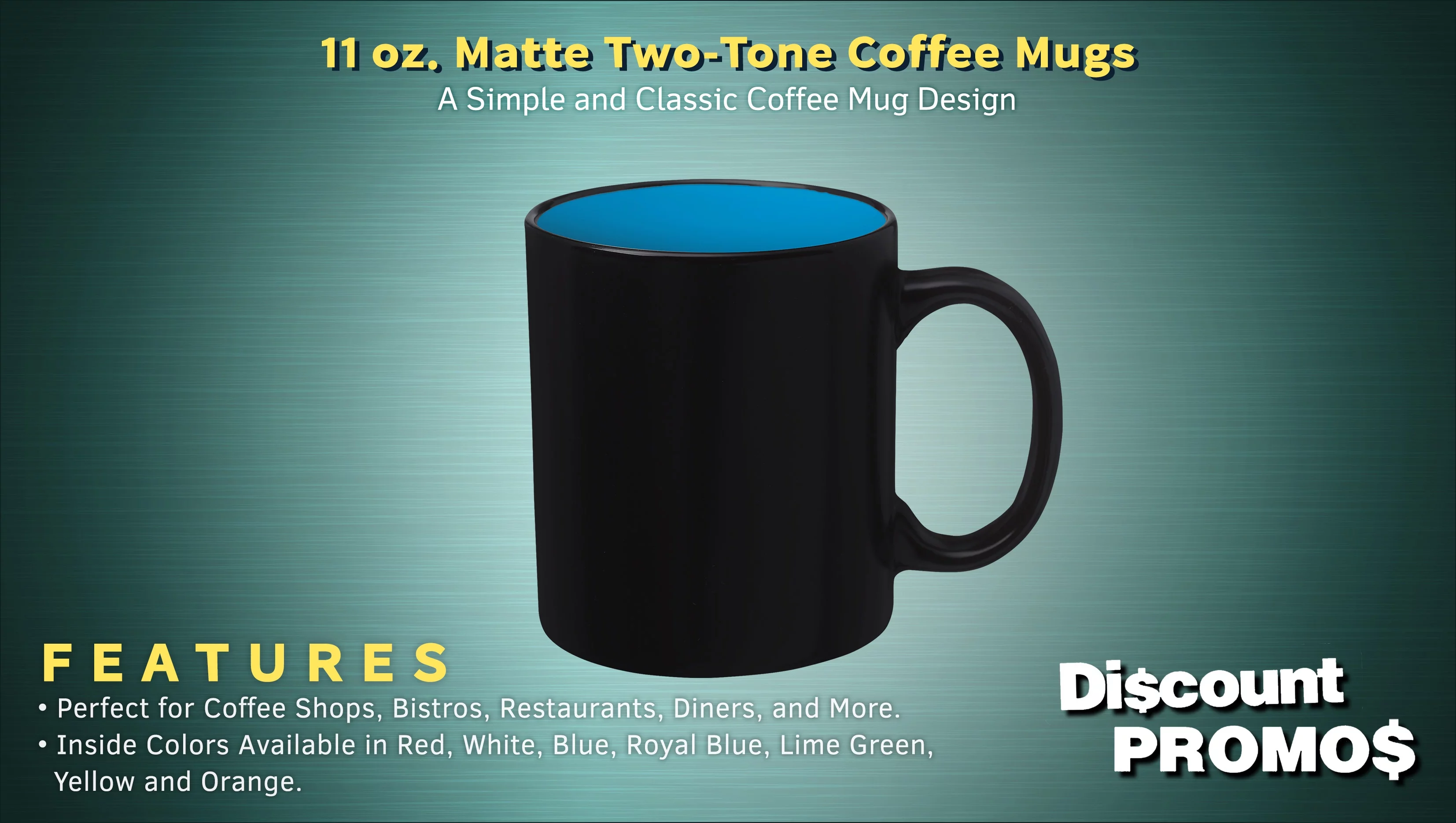 10 Matte Two-Tone Coffee Mugs Set, 11 oz. - Stoneware, Drinkware, Durable, C-handle - Blue