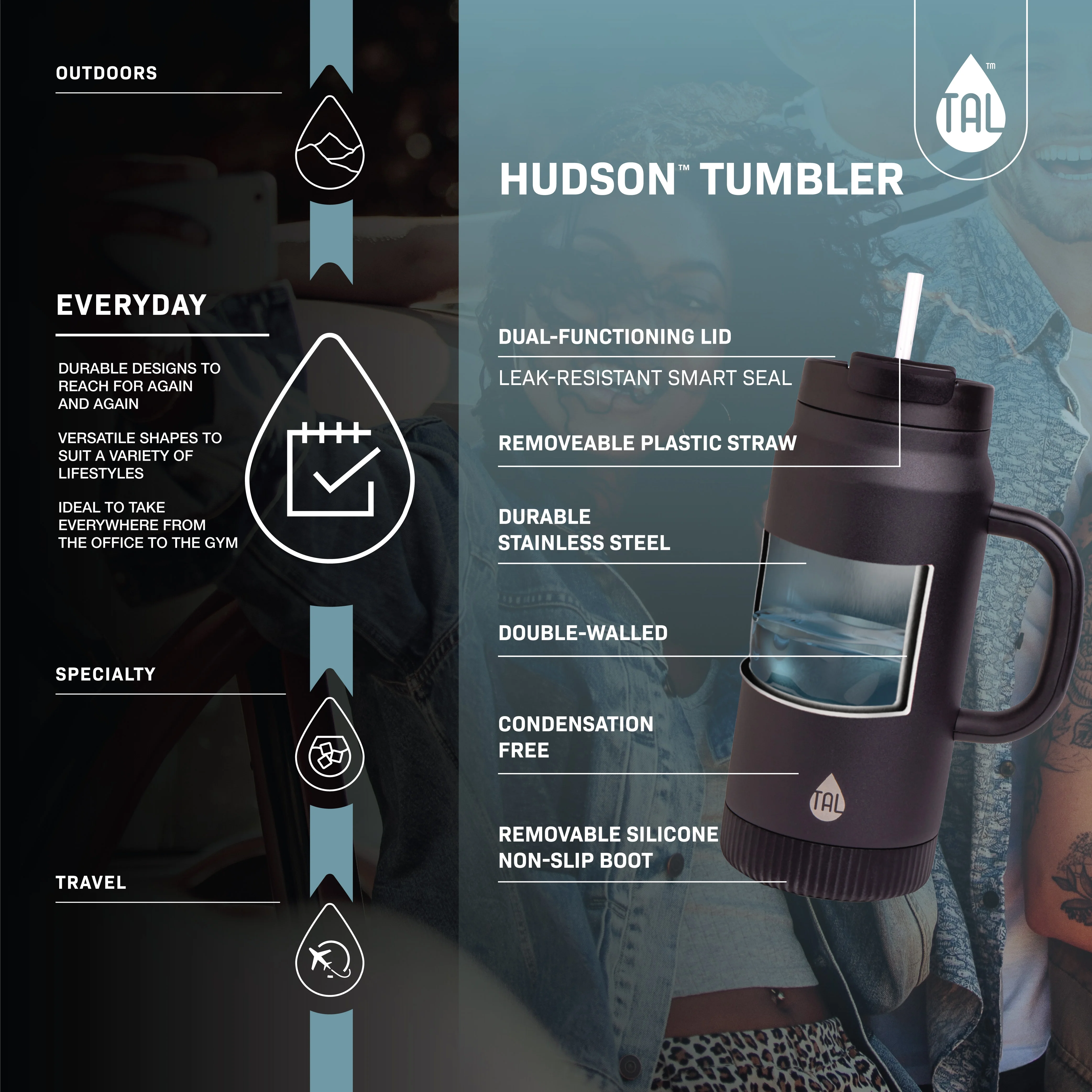 TAL Stainless Steel Hudson Tumbler with Straw 64 fl oz, Taupe