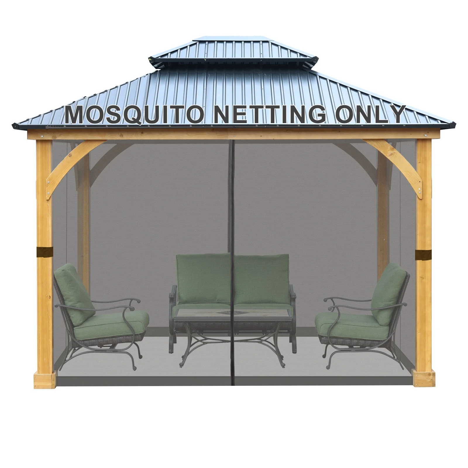 Aoodor Universal 12 x 14 ft. Gazebo Replacement Mosquito Netting Screen 4-Panel Sidewalls with Double Zipper for Patio Backyard Deck and Lawns (Only Netting)