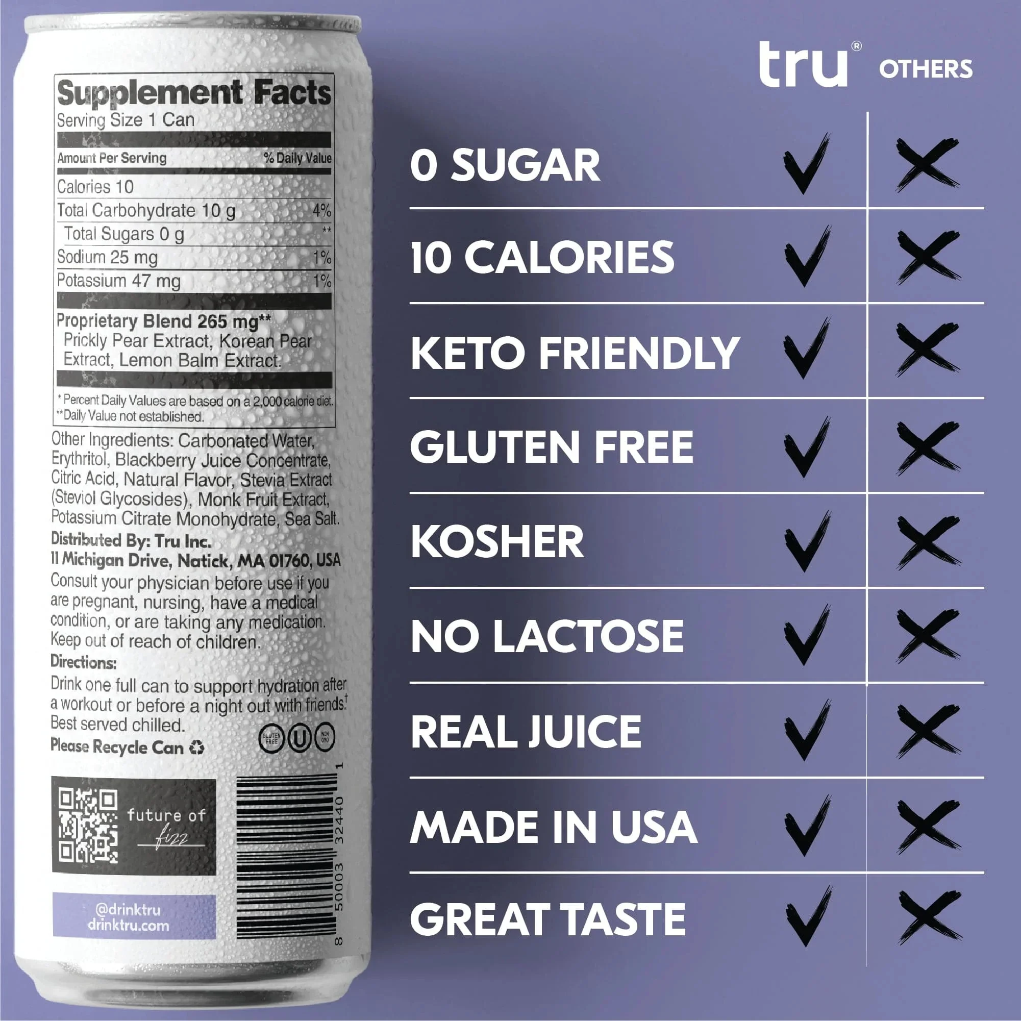 Tru Rescue Seltzer, Blackberry Sparkling Water Electrolytes Detox Drink, 12 oz (12 Pack)