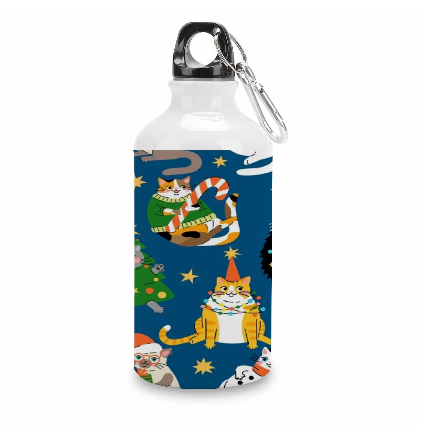 SKYSONIC 400ml Sport Aluminum Water Bottle,Cute Cartoon Fat Cats,Sport Multipack Leak Proof Easy Carry Travel Bottle with Twist Cap for Gym Hiking Camping Running Bike Outdoor