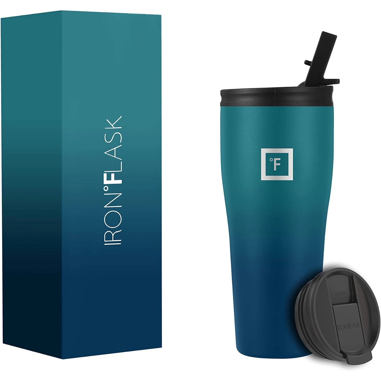 IRON FLASK Rover Tumbler 2 Lids Vacuum Insulated Stainless Steel Bottle, Metal Canteen, Dark Night, 20 Ounces