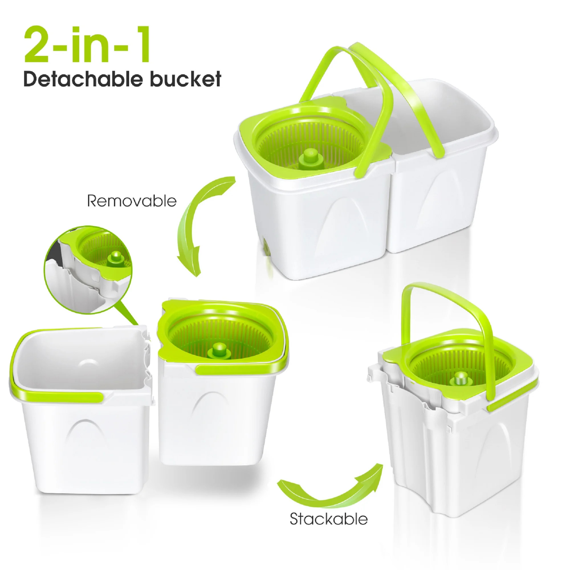 Mastertop Spin Mop and Bucket System with Wringer for Floor,Detachable Mop Bucket,3 Microfiber Pads