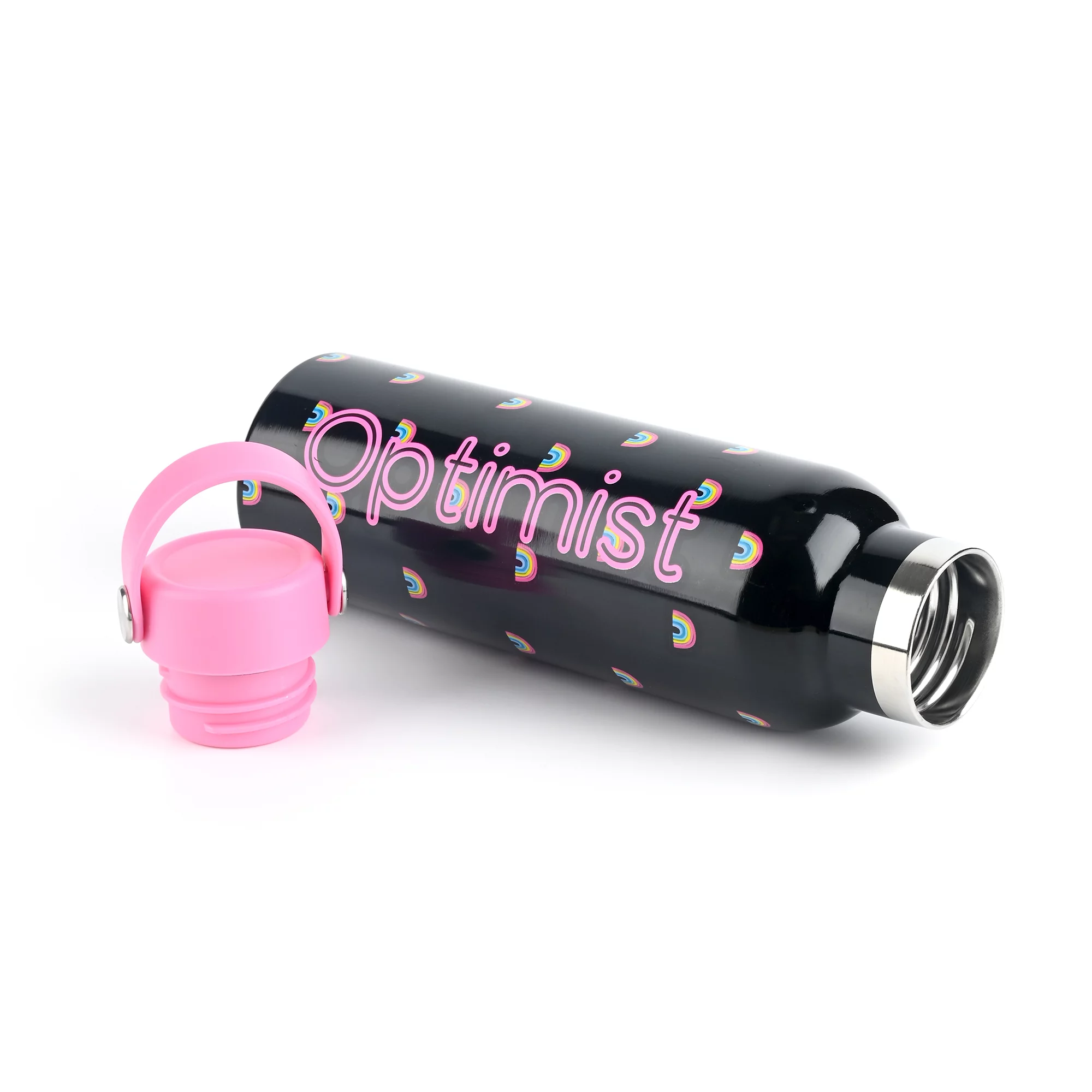 Claire's Rainbow Optimist Water Bottle, Black, Plastic, 20.2 Fluid Ounces, 1 Piece