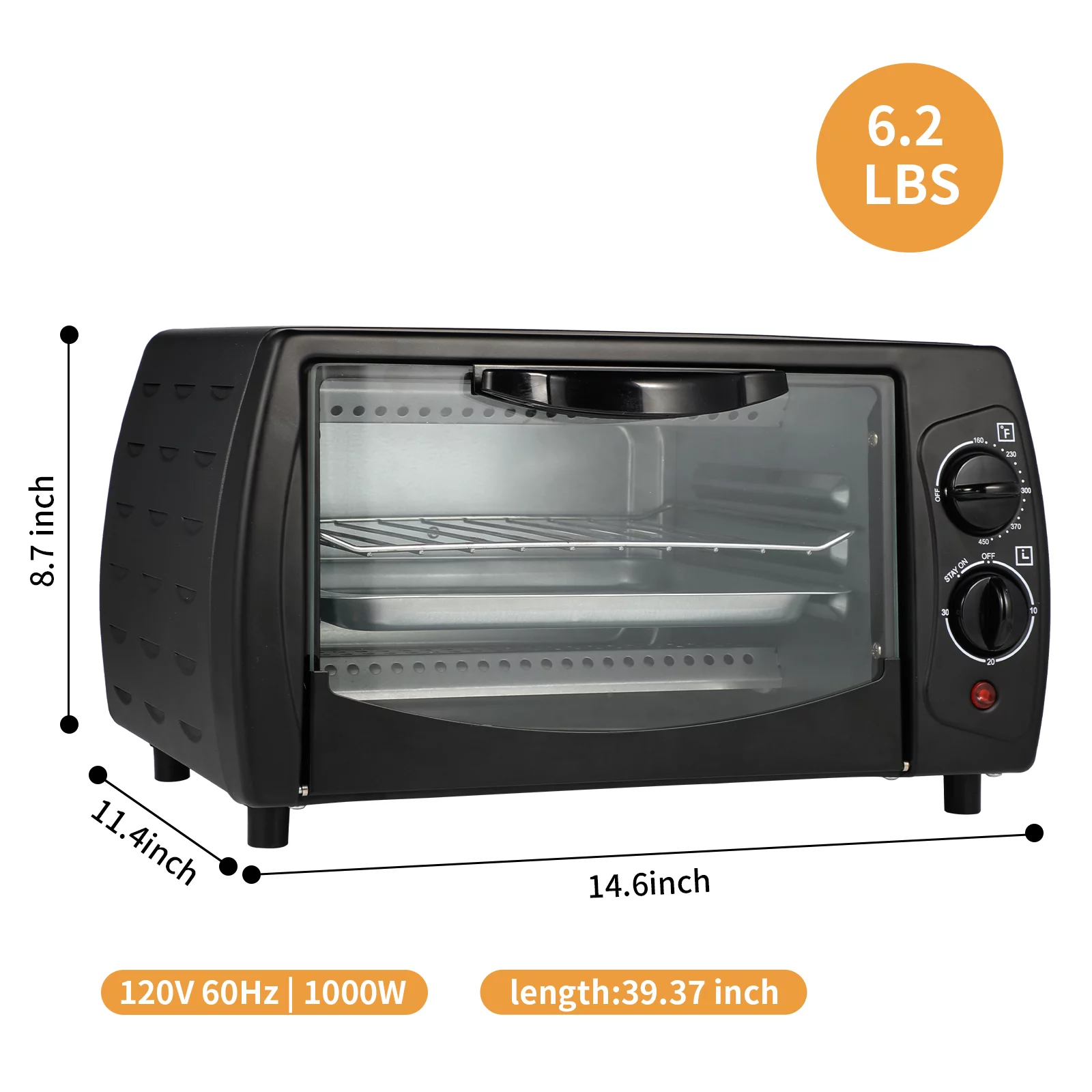Swonuk 1000 Watt 4 Slice Toaster Oven in Black with Timer