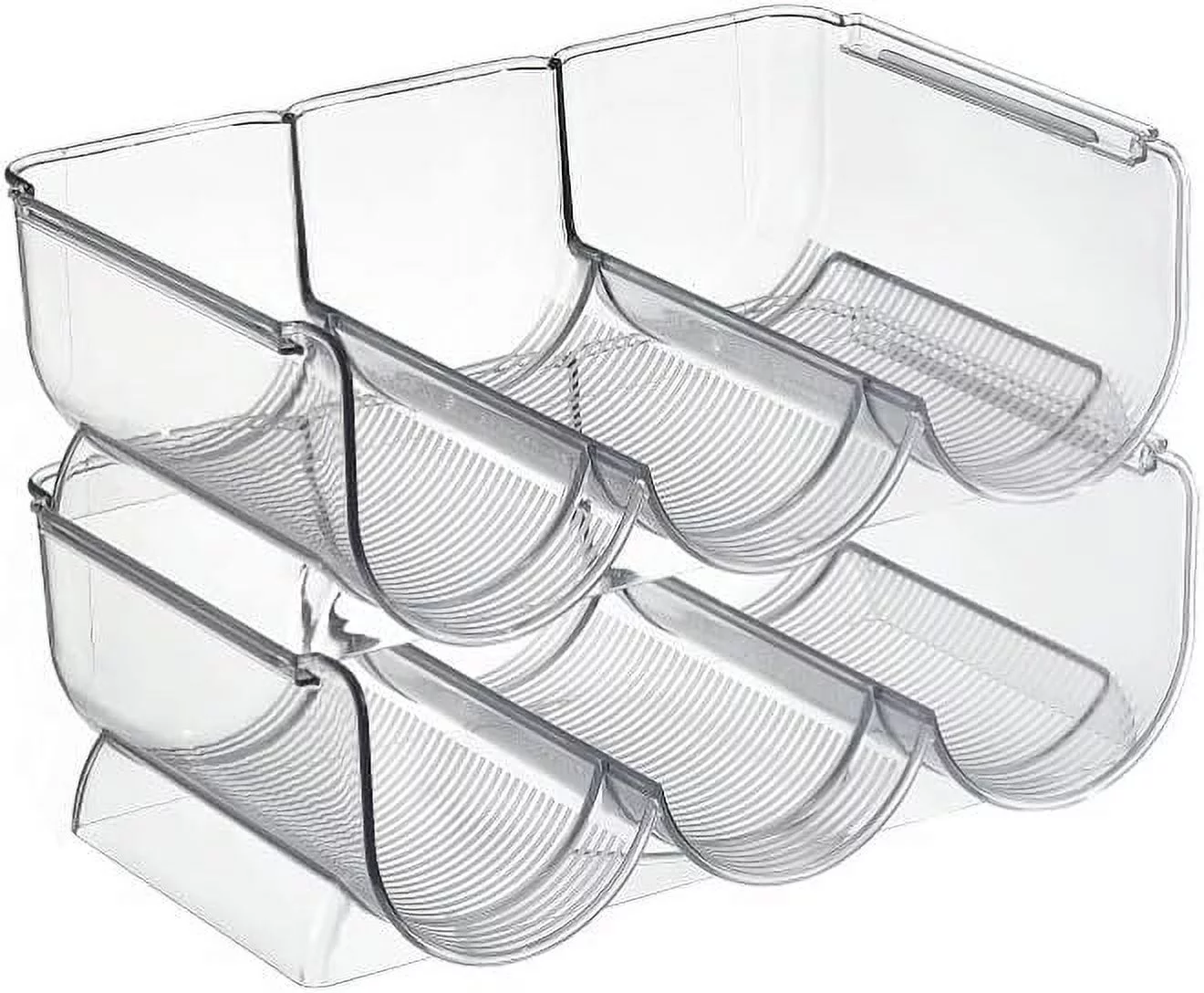 Stackable Plastic 3 Bottle Refrigerator Wine Rack - Kitchen Storage Organizer Holder for Storing Champagne, Wine, and Water Bottles - Stacking Wine Bottle Organizer for Fridge (2 Pack - Clear)