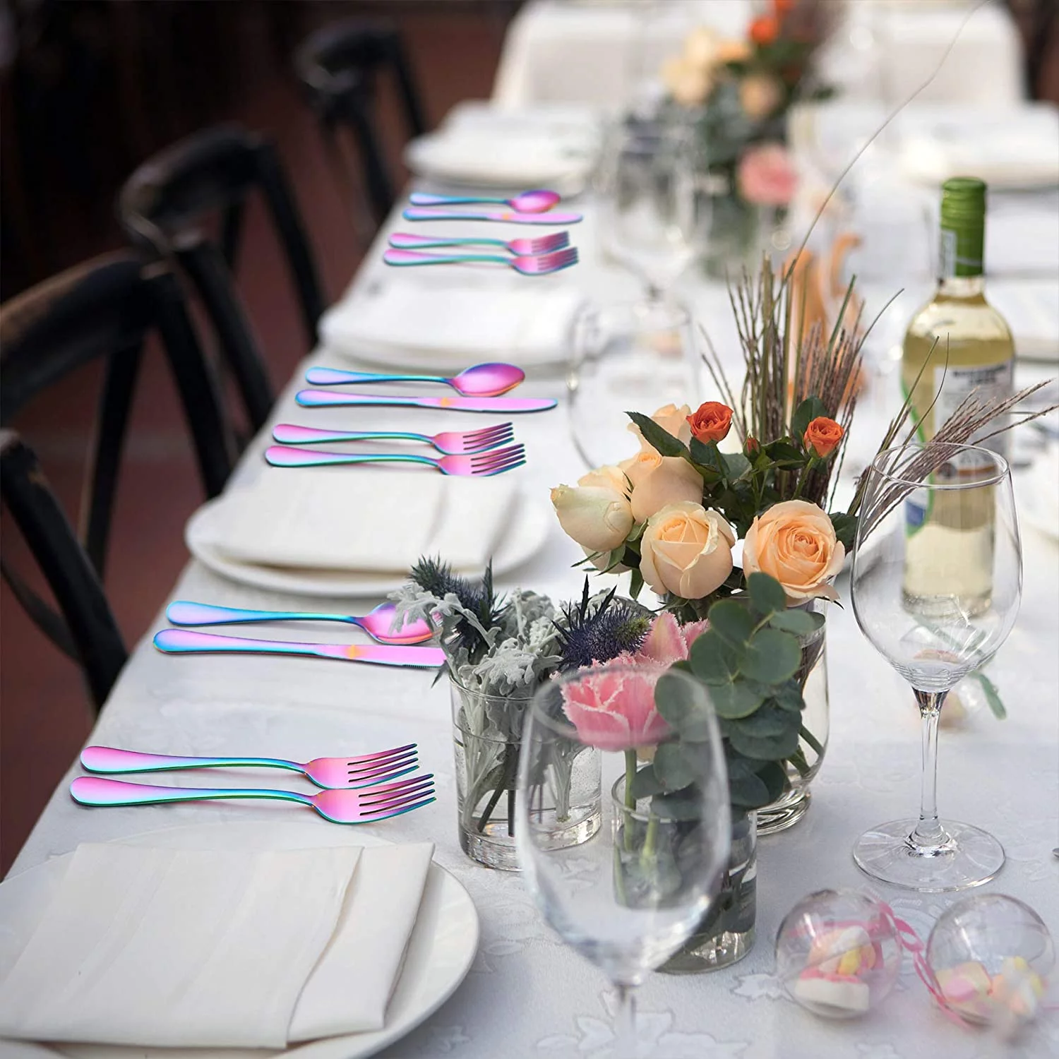 LIANYU Rainbow Flatware Cutlery Set, 20 Piece Stainless Steel Colorful Silverware Set for 4, Tableware Eating Utensils, Mirror Finish, Dishwasher Safe