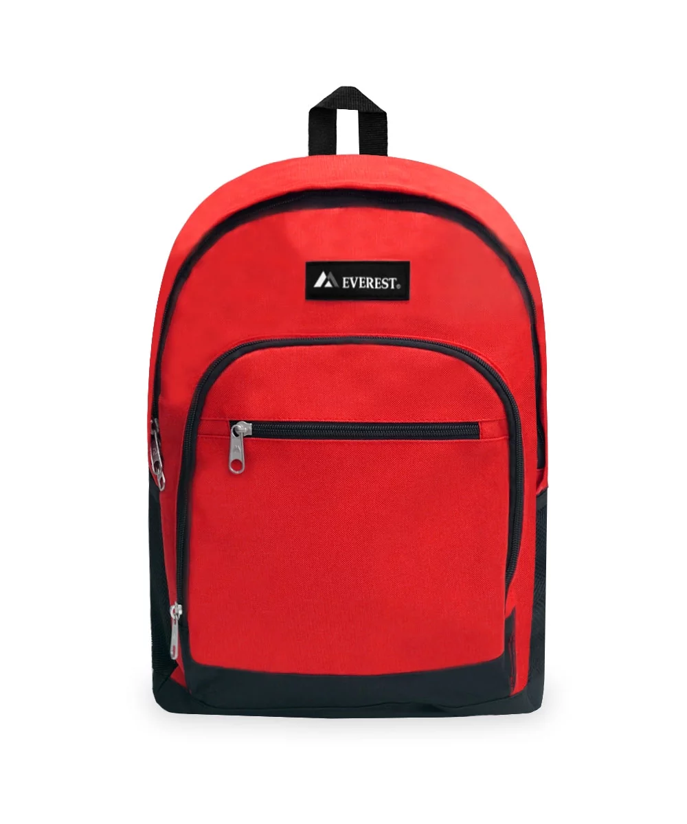 Everest Unisex Casual Backpack with Side Mesh Pocket, Red Black