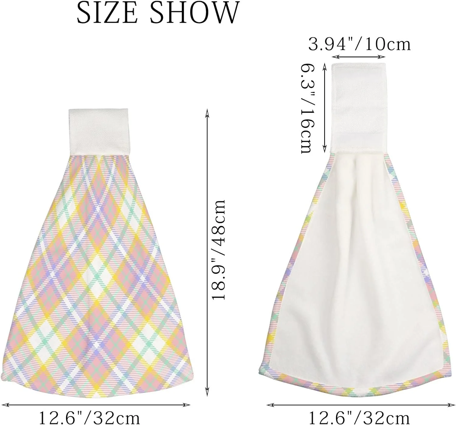 Hanging Towels 2 Pcs, Dish Towels Easter Colors Tartan Plaid Absorbent Hand Towels with Hanging Loop Washcloth for Bathroom Kitchen